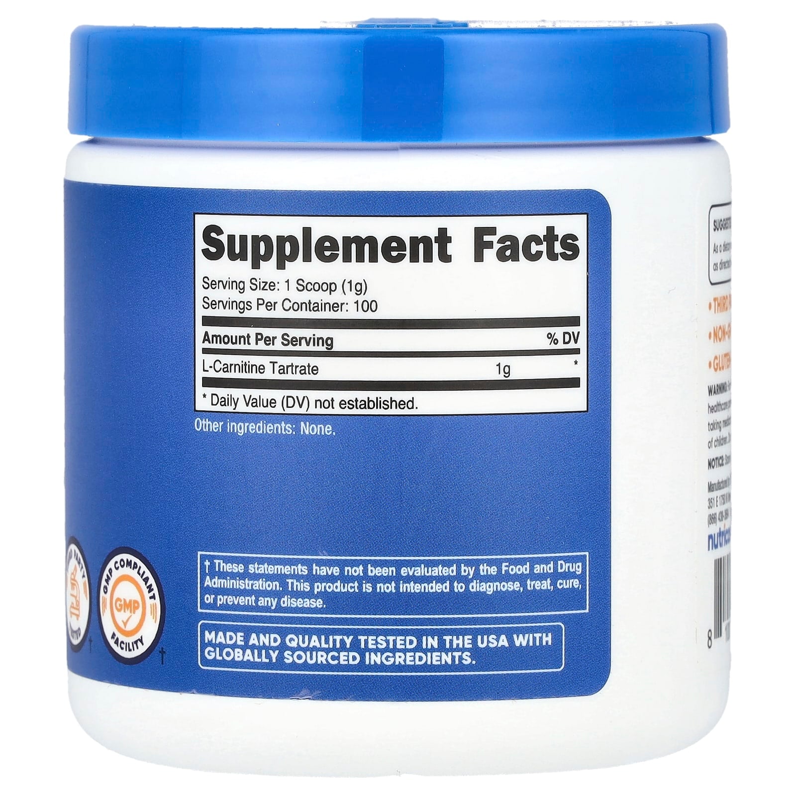 Nutricost, L-Carnitine Tartrate, Unflavored, 3.5 oz (100 g) - Image 2
