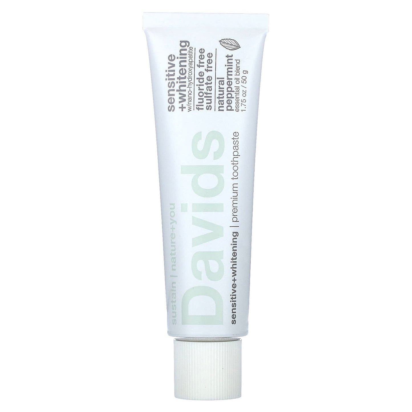 Davids Natural Peppermint Toothpaste for Sensitive Teeth and Fresh Breath, 1.75 oz - Image 1