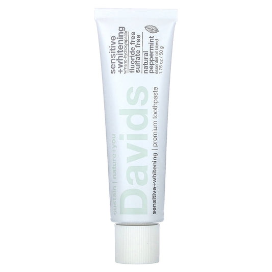 Davids Natural Peppermint Toothpaste for Sensitive Teeth and Fresh Breath, 1.75 oz - Image 1