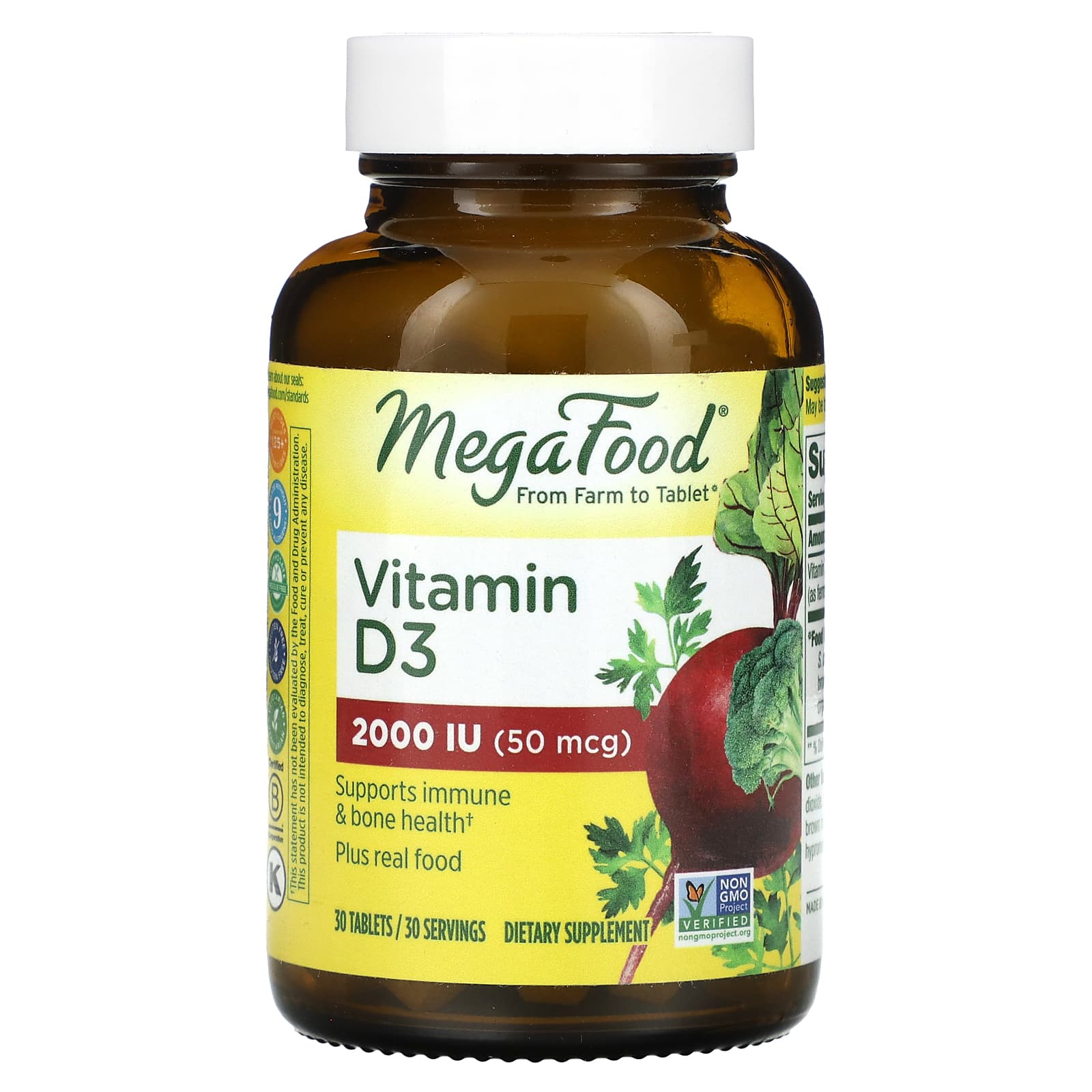 MegaFood, Vitamin D3, 2,000 IU (50 mcg), 30 Tablets - Image 1