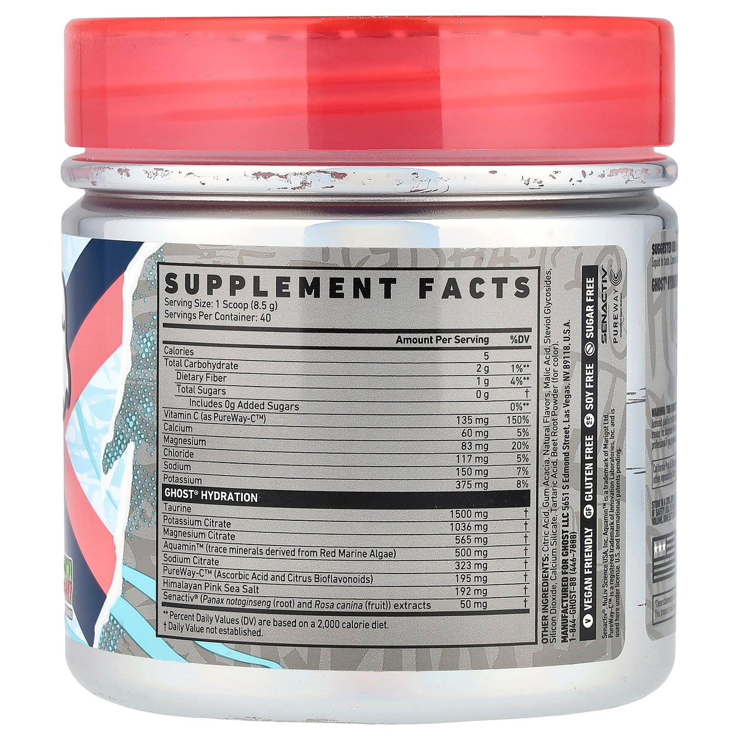 Ghost Hydration Kiwi Strawberry Electrolyte Supplement, 12 oz (340g) - Image 2