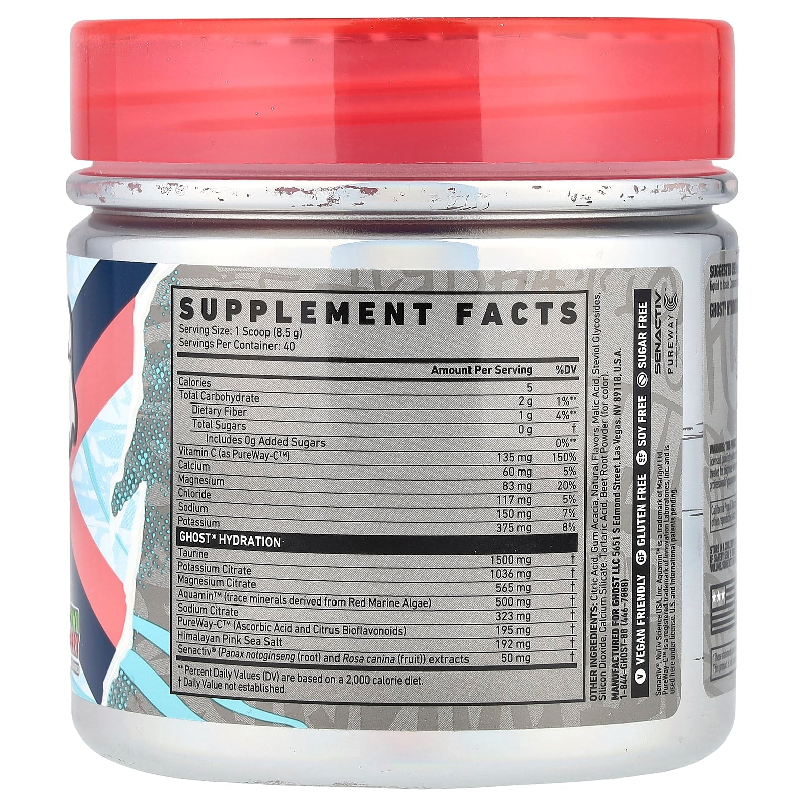 Ghost Hydration Kiwi Strawberry Electrolyte Supplement, 12 oz (340g) - Image 2