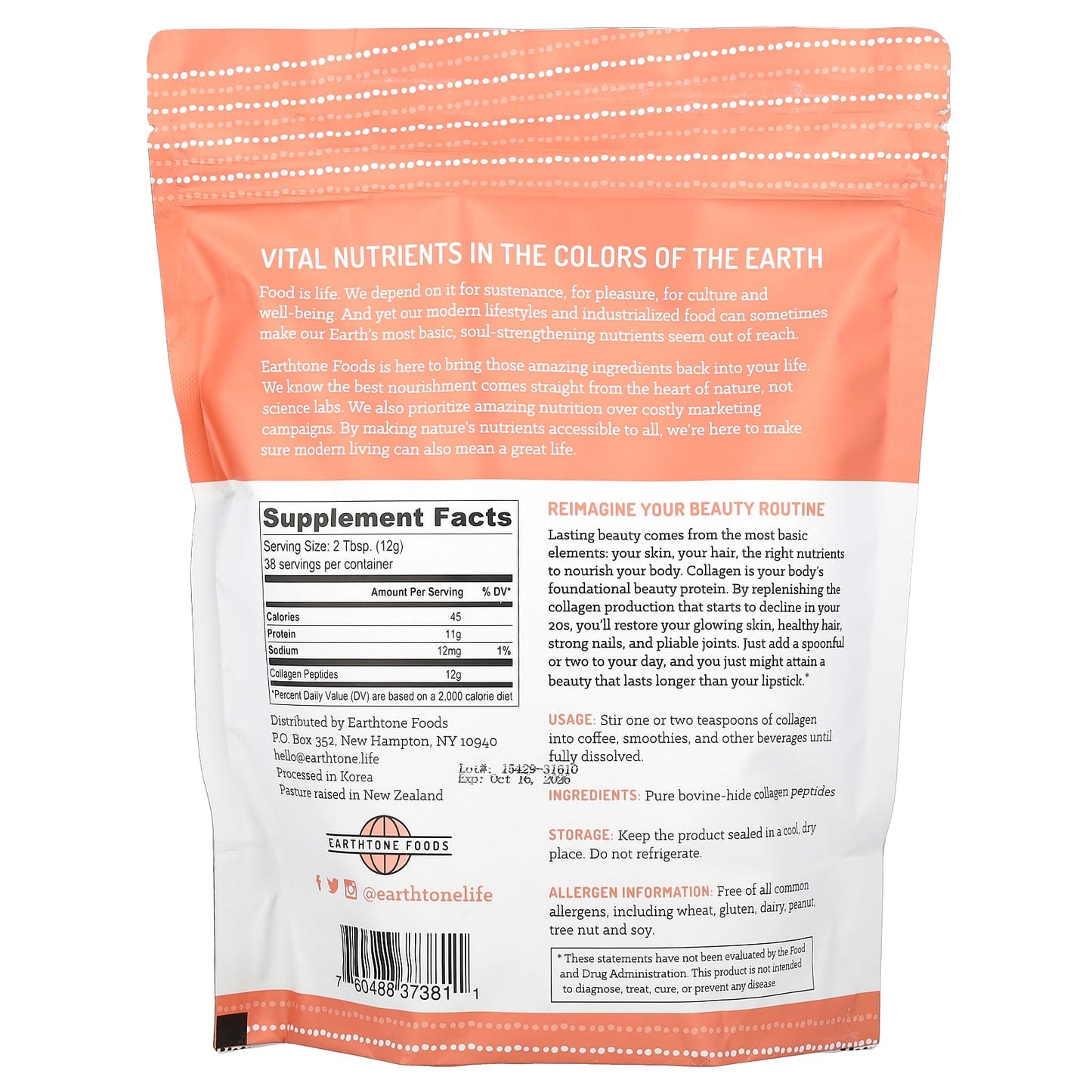 Grass-Fed Collagen Peptides for Youthful Beauty & Skin - Earthtone Foods - Image 2