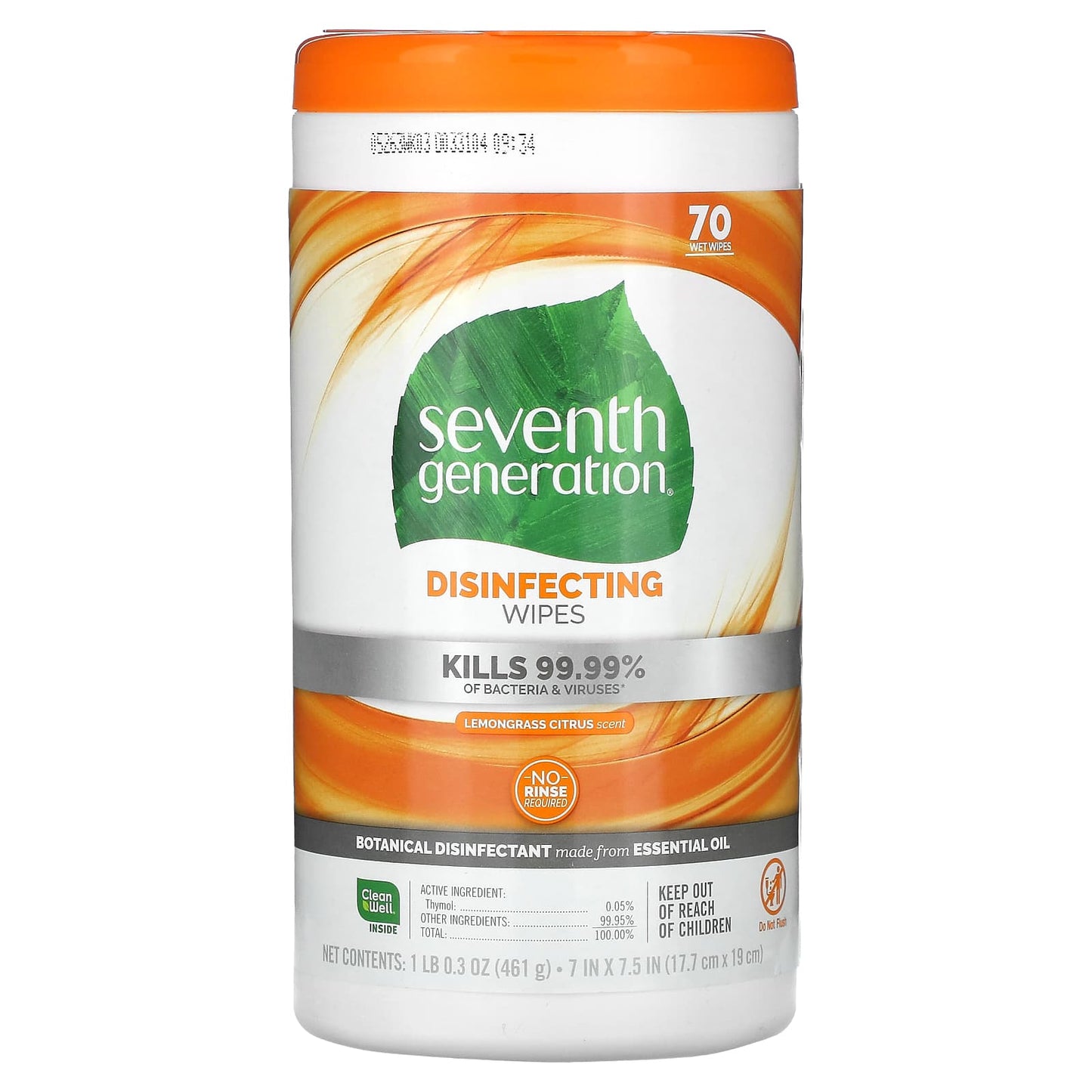 Seventh Generation, Disinfecting Wipes, Lemongrass Citrus, 70 Wet Wipes, 1 lb 0.3 oz (461 g) - Image 1