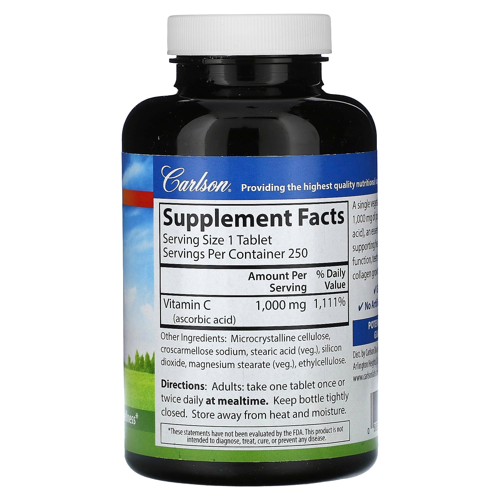 Carlson Vitamin C 1,000mg, 250 Veg. Tablets for Immune Support - Image 2