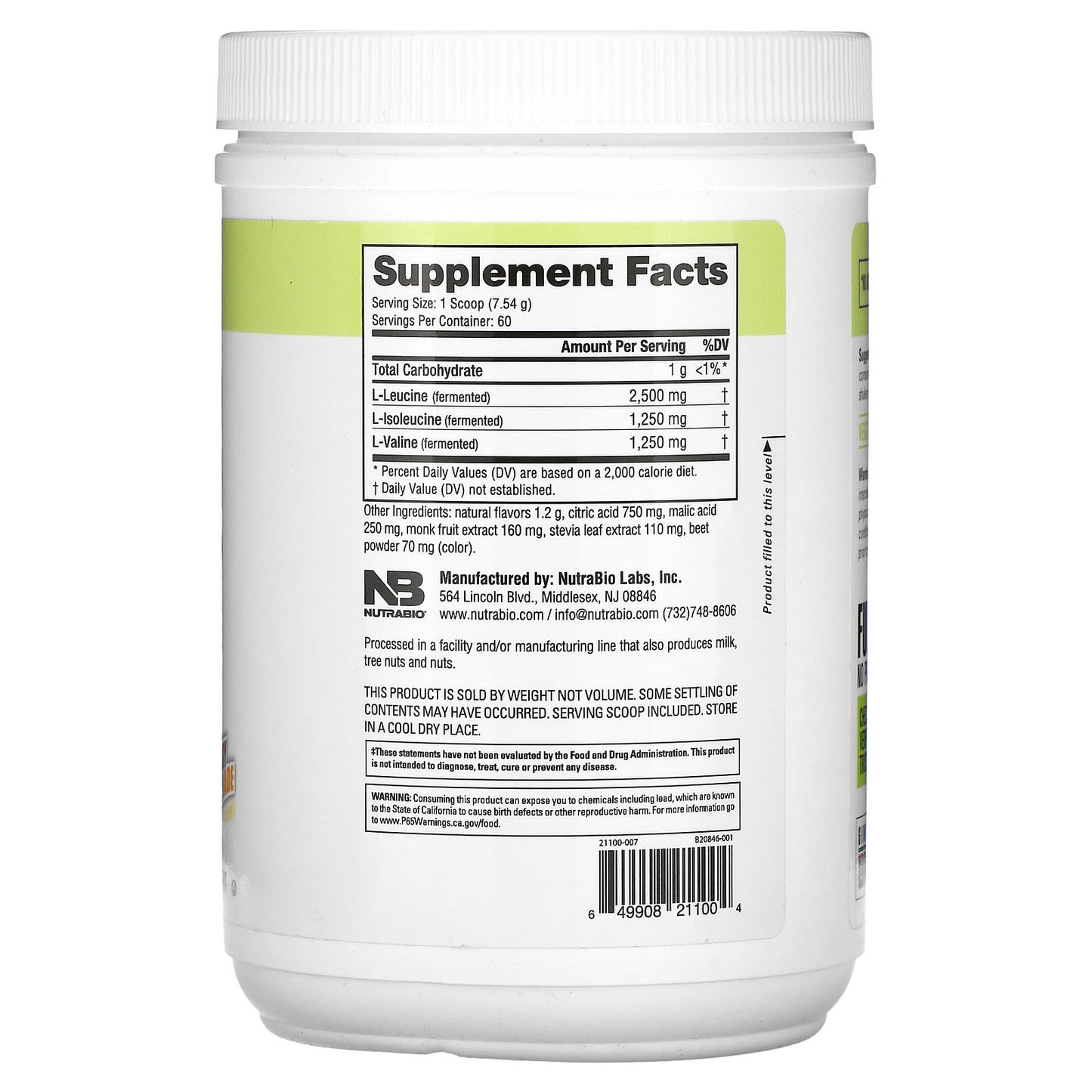 NutraBio, BCAA 5000, Strawberry Lemonade, 1 lb (452 g) - Image 2