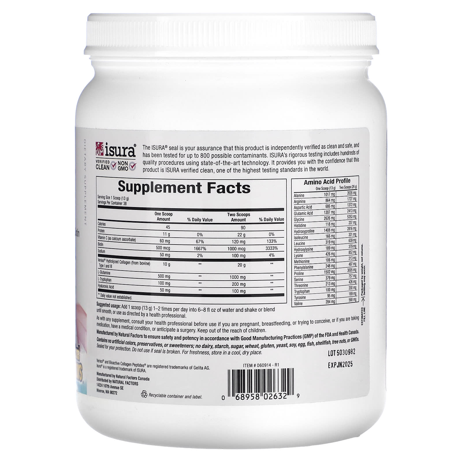 Natural Factors, Total Body Collagen, Bioactive Peptides, Unflavored, 1 lb 1 oz (500 g) - Image 2