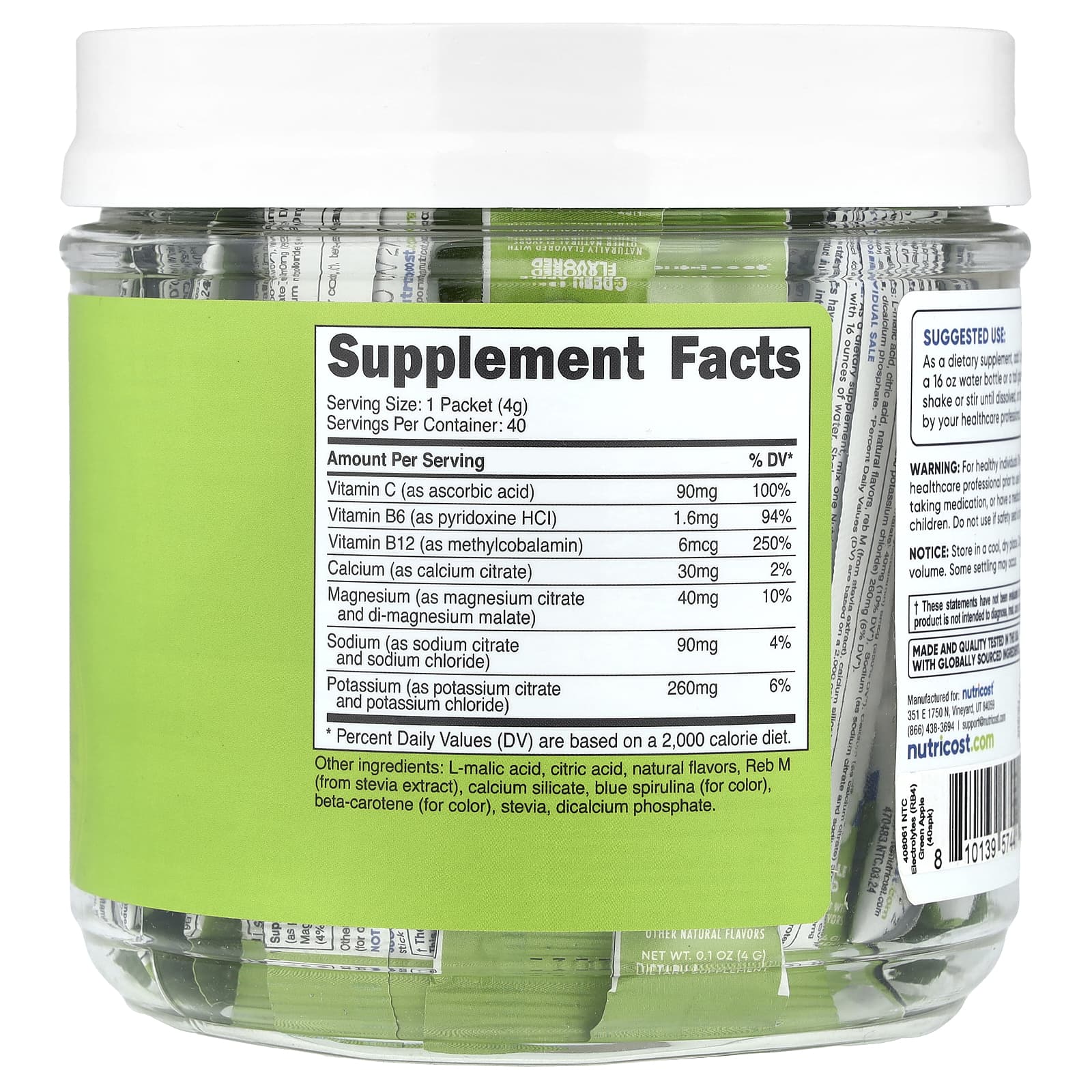 Nutricost, Electrolytes, Advanced Hydration Complex, Green Apple , 40 Stick Packs, 0.1 oz (4 g) Each - Image 2