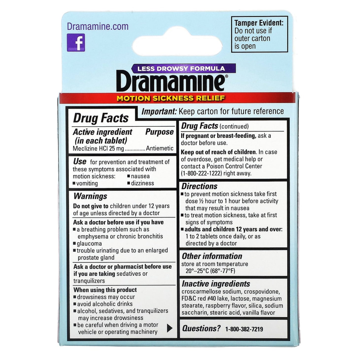 Raspberry Cream Dramamine Motion Sickness Relief 12 Tablets - Image 2