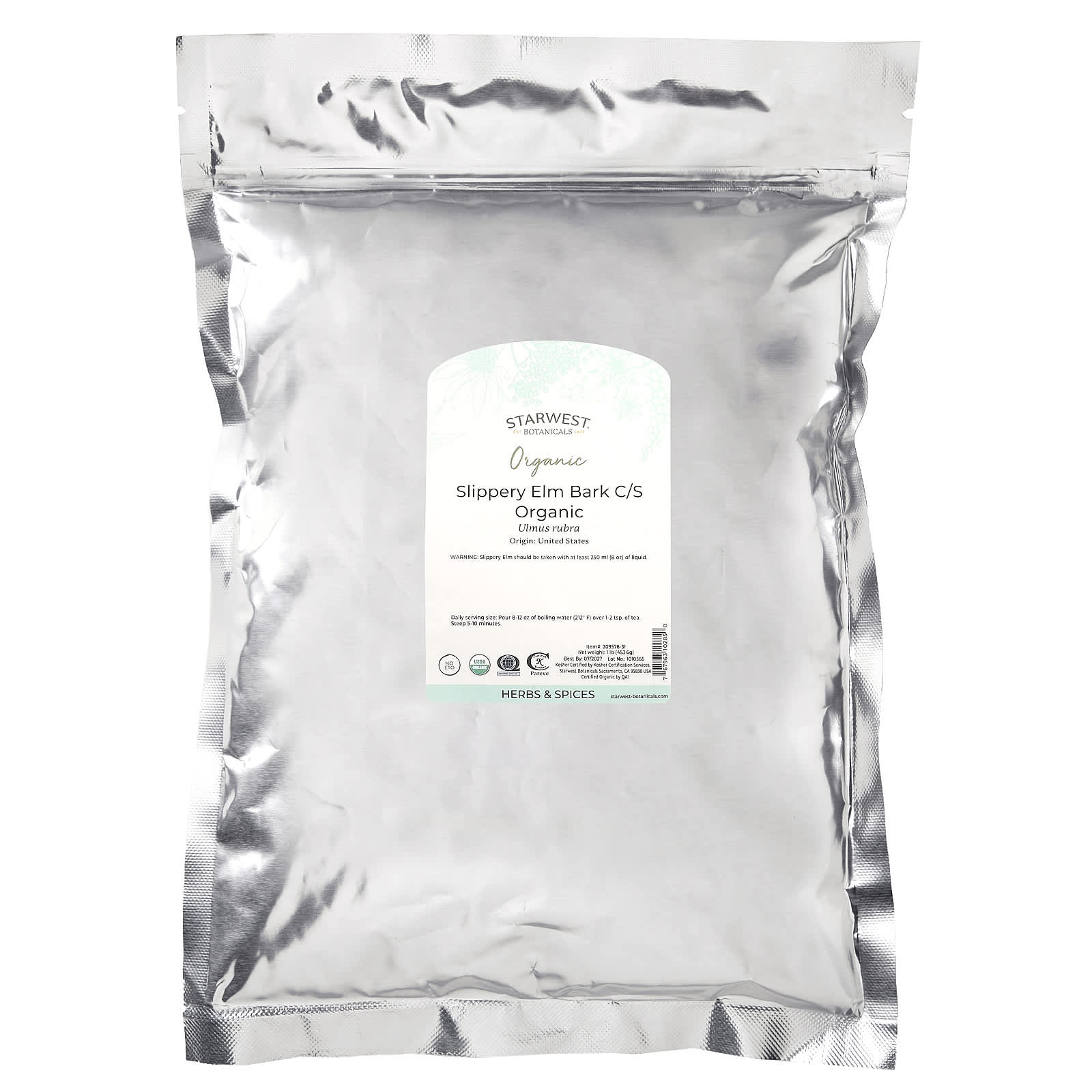 Starwest Botanicals, Organic Slippery Elm Bark C/S, 1 lb (453.6 g) - Image 2