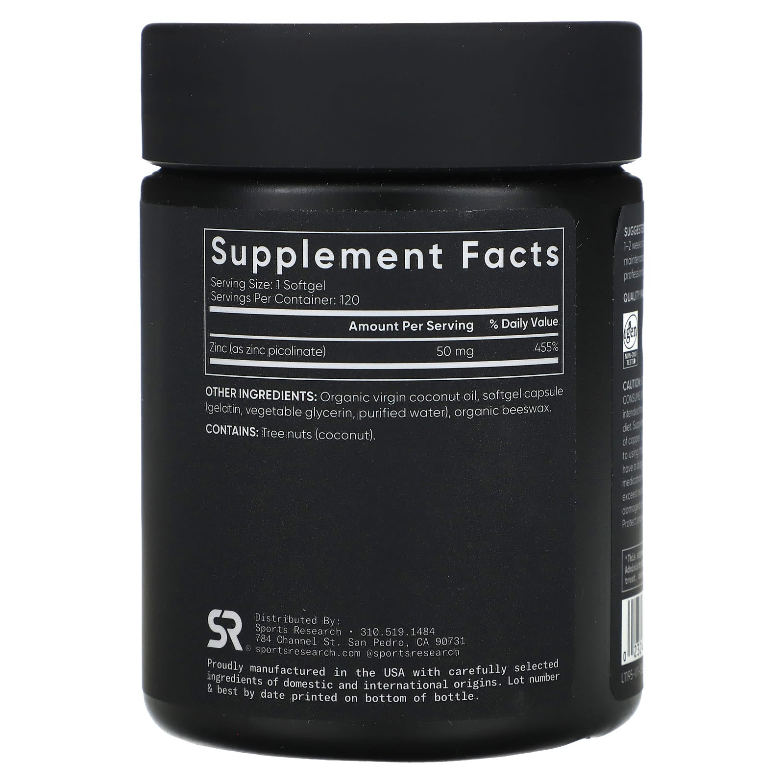 Sports Research, Zinc Picolinate, High Potency, 50 mg, 120 Softgels - Image 2