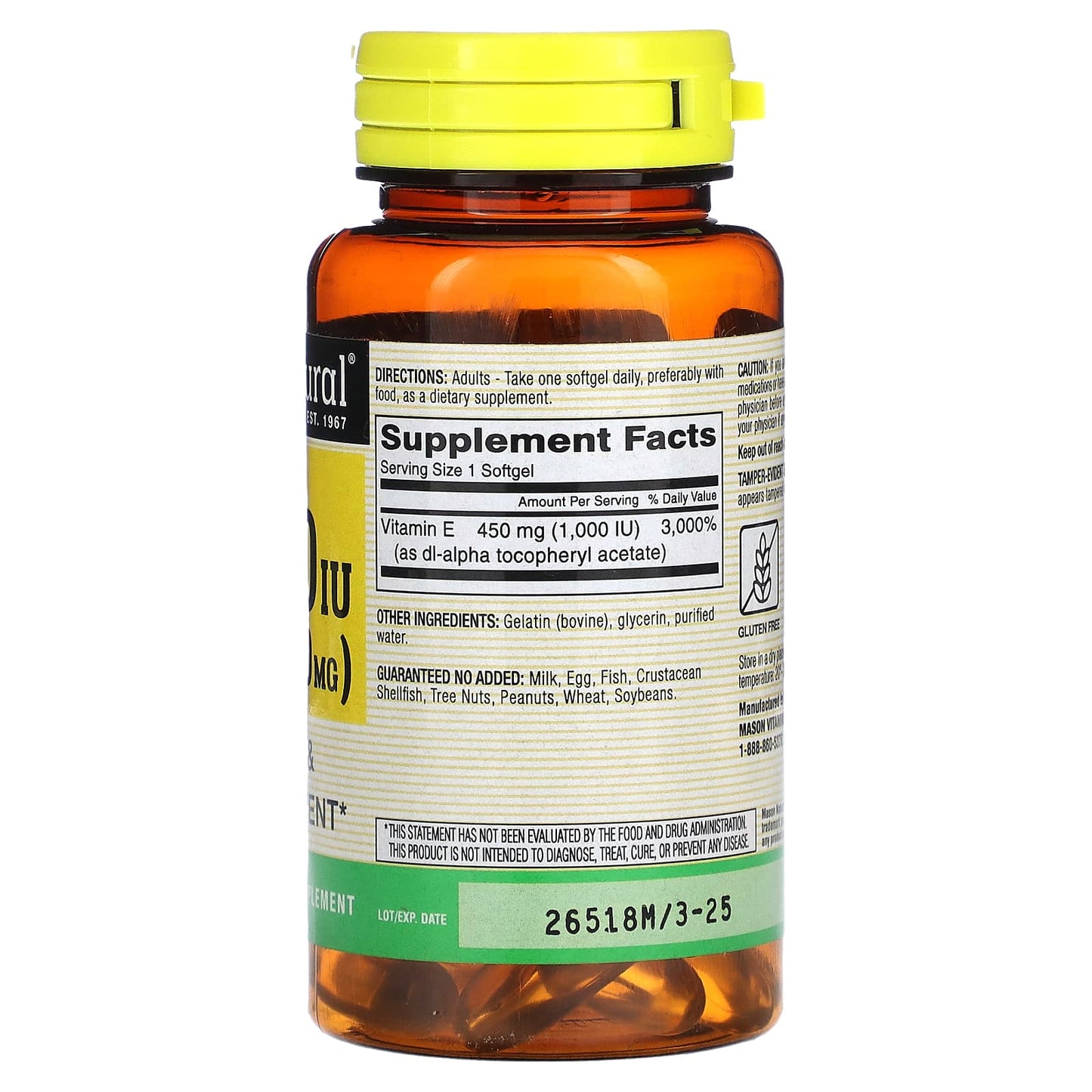 Mason Natural, Vitamin E, 450 mg (1,000 IU), 50 Softgels - Image 2