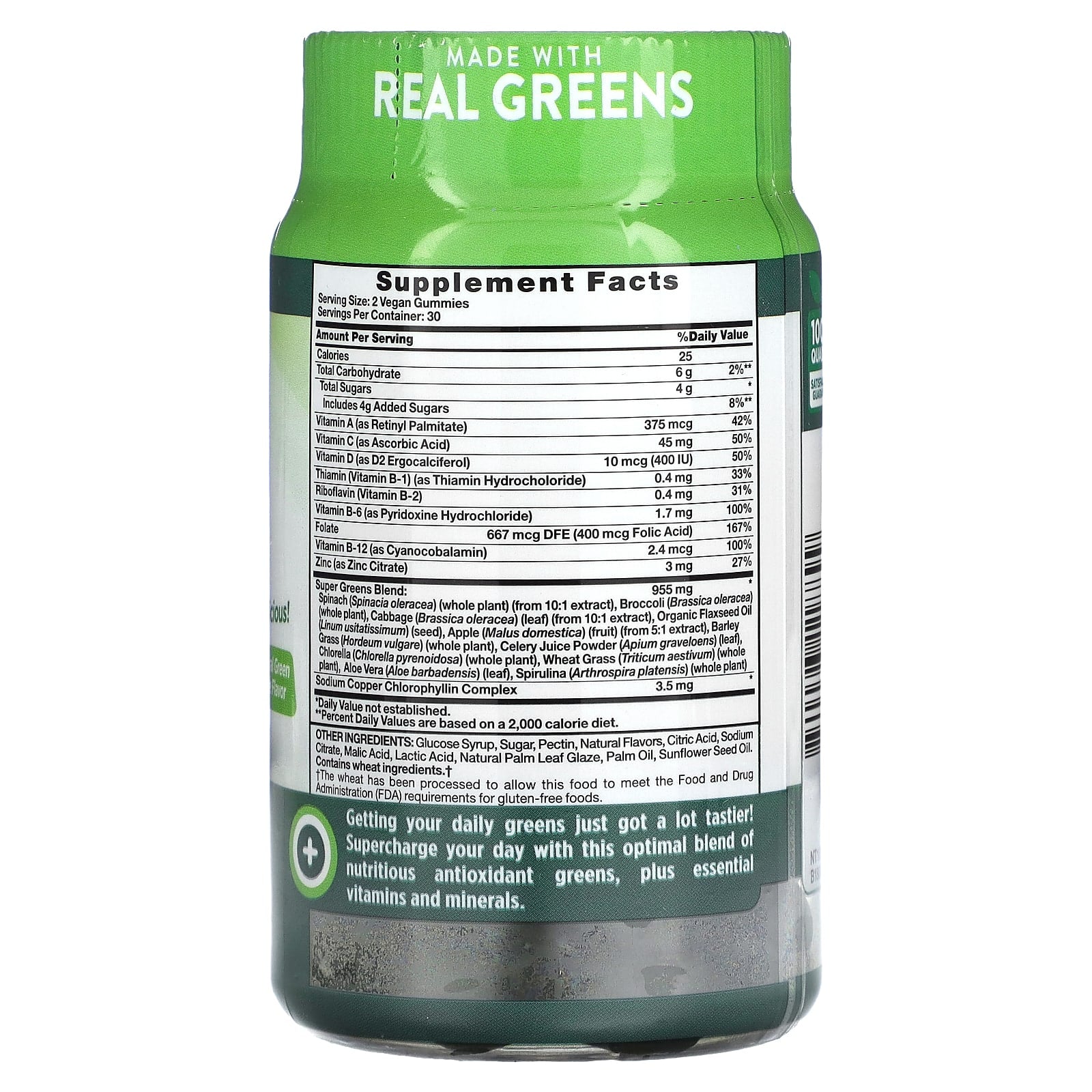 Nature's Truth, Super Food, Super Greens 10, Natural Green Apple, 60 Vegan Gummies - Image 2