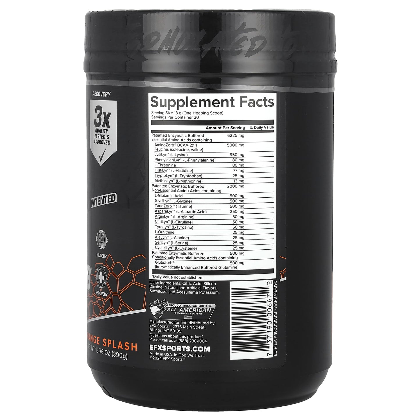 EFX Sports AminoZorb Elite 21, Orange Splash, 13.76 oz, Muscle Recovery Supplement - Image 2