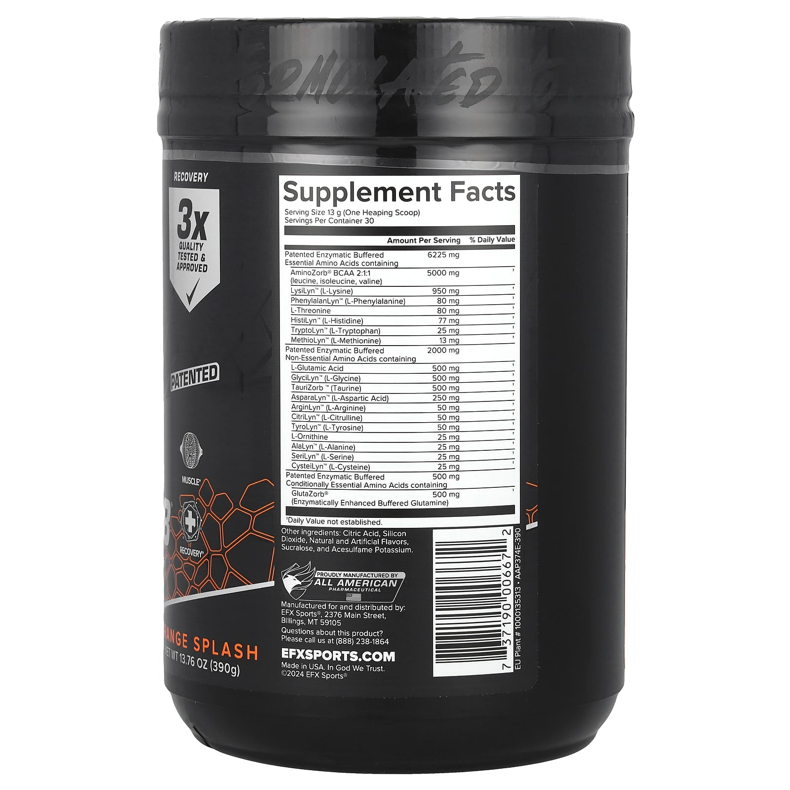 EFX Sports AminoZorb Elite 21, Orange Splash, 13.76 oz, Muscle Recovery Supplement - Image 2