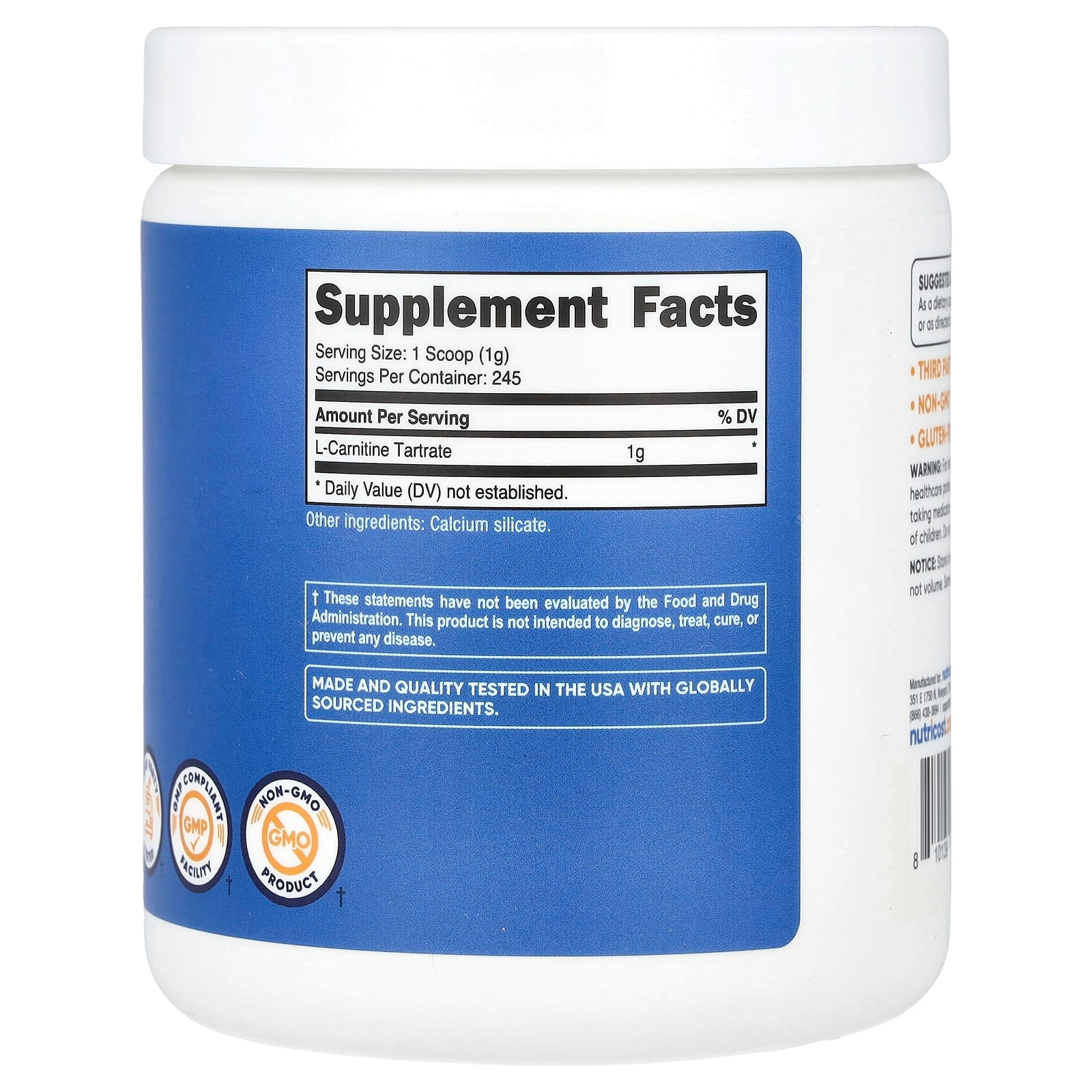 Nutricost, L-Carnitine Tartrate, Unflavored, 8.9 oz (250 g) - Image 2