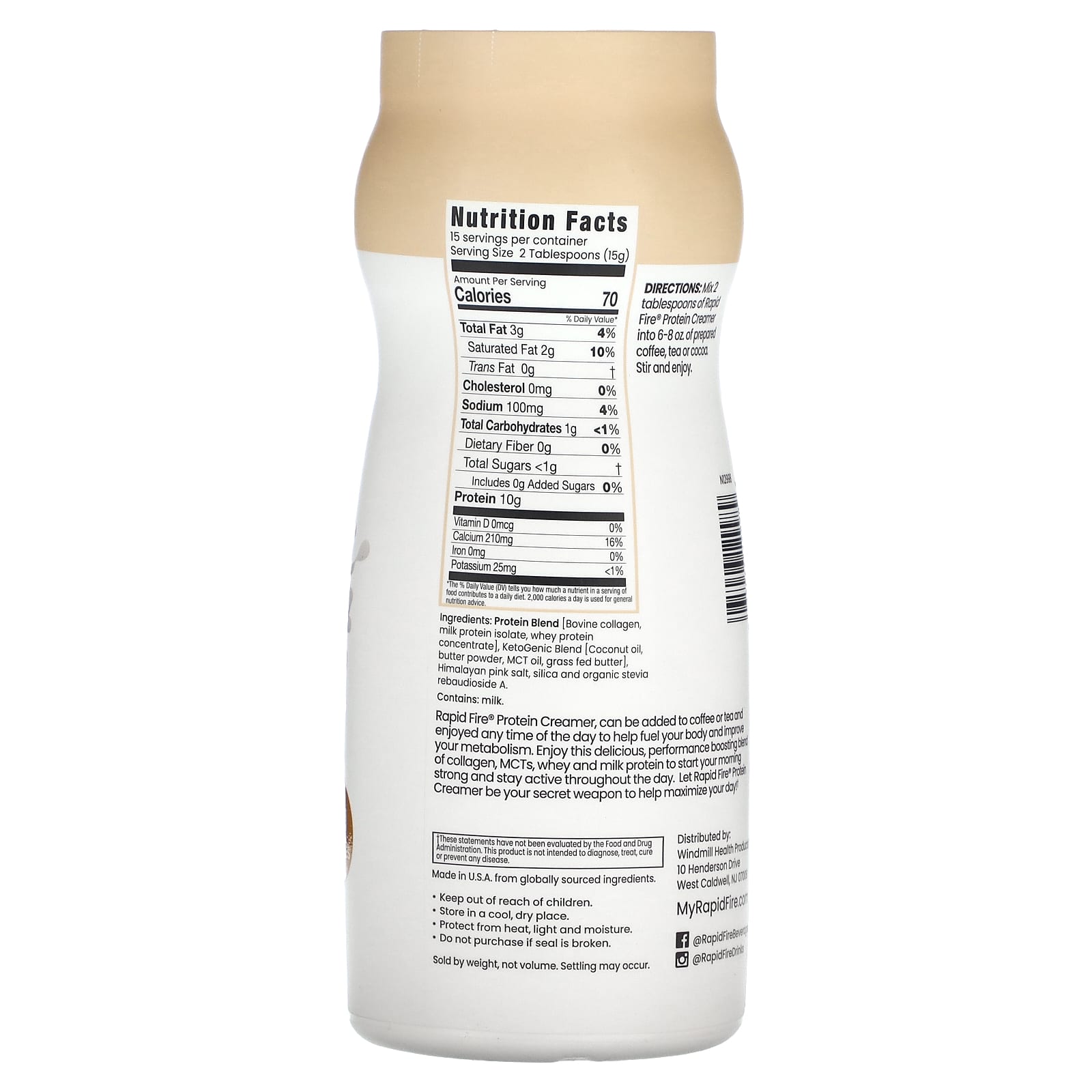 RAPIDFIRE, Protein Creamer, Toasted Hazelnut , 7.94 oz (225 g) - Image 2