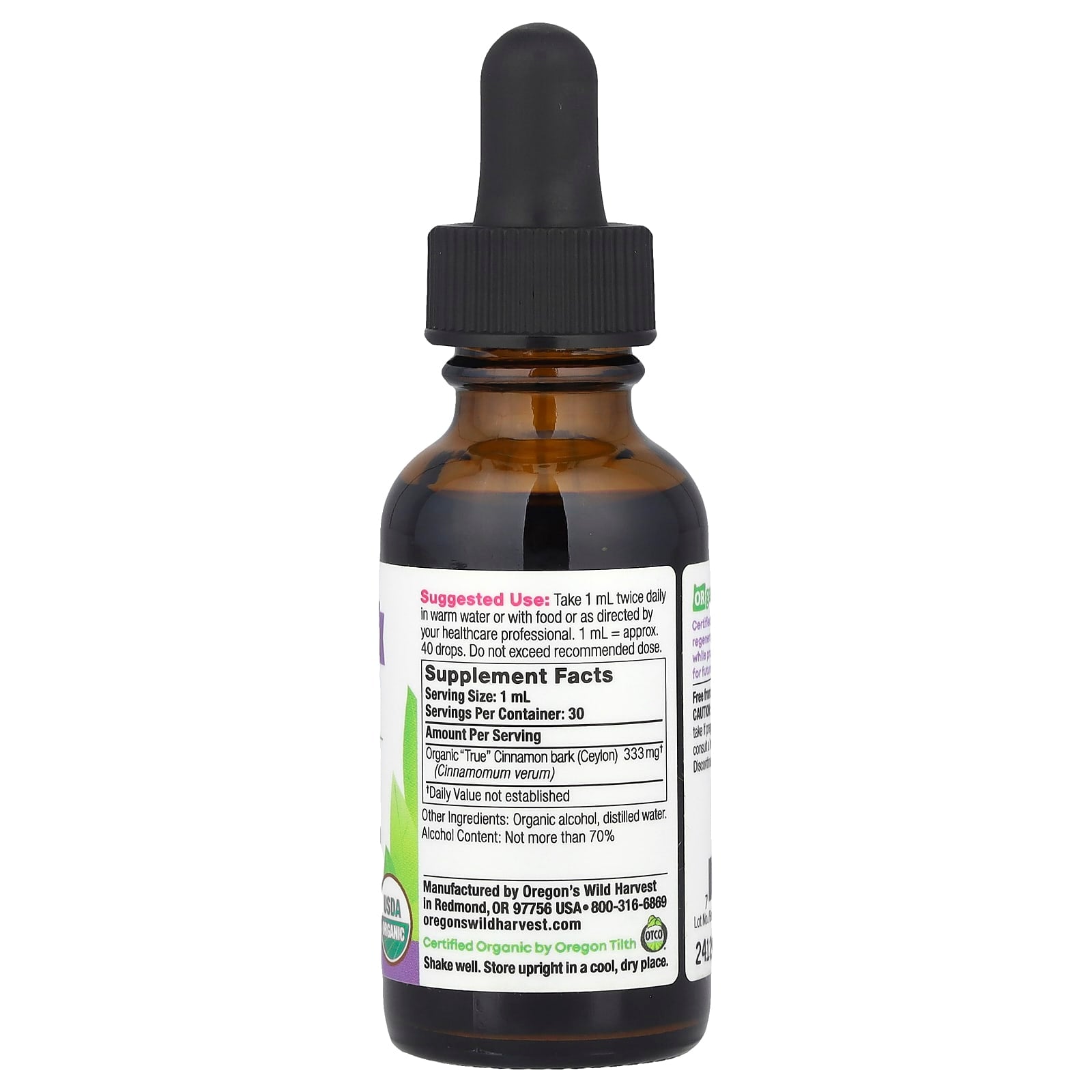 Oregon's Wild Harvest, Organic "True" Cinnamon (Ceylon) Extract, 1 fl oz (30 ml) (333 mg per Serving) - Image 2