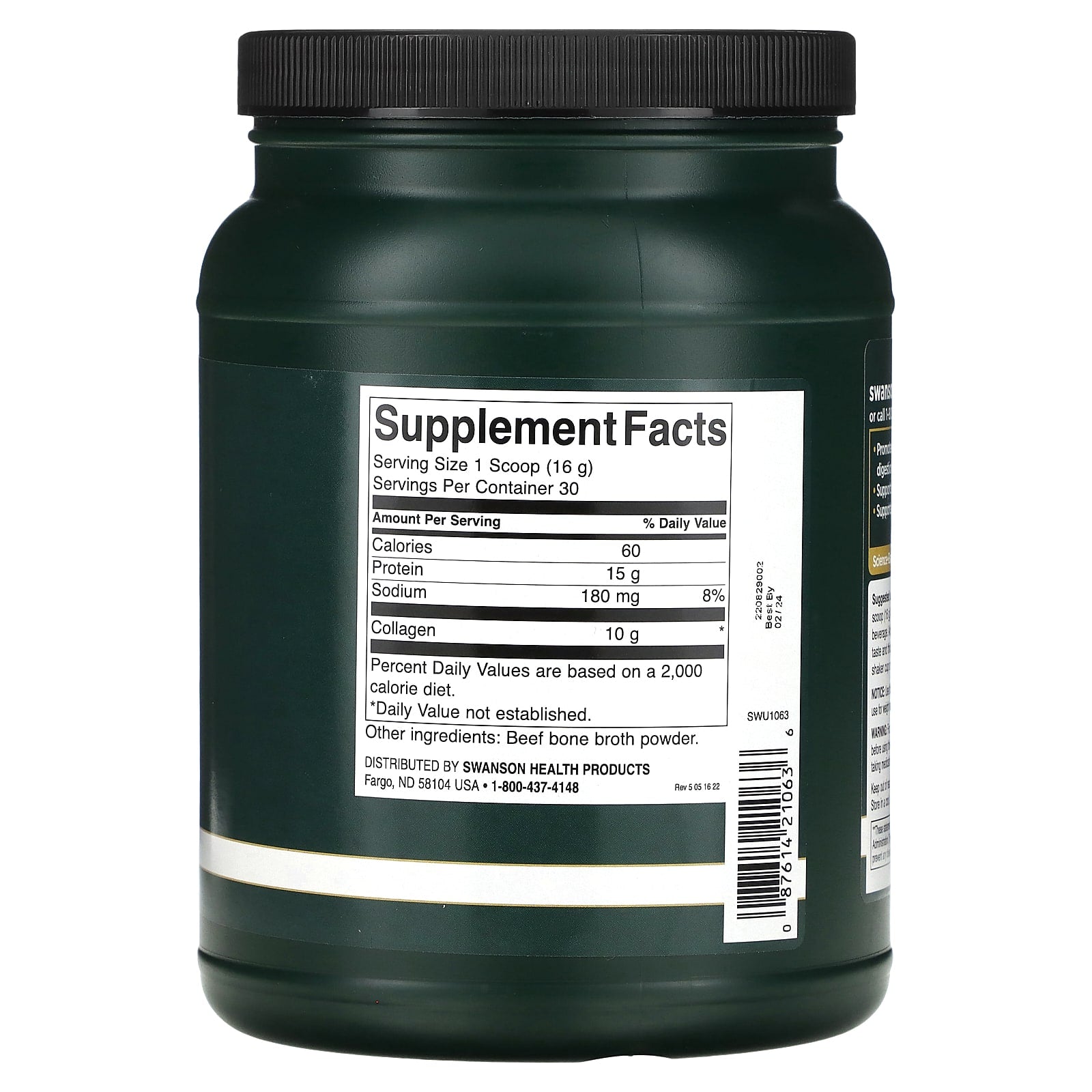 Swanson, Real Food Bone Broth Collagen, Natural, 1.05 lbs (480 g) - Image 2