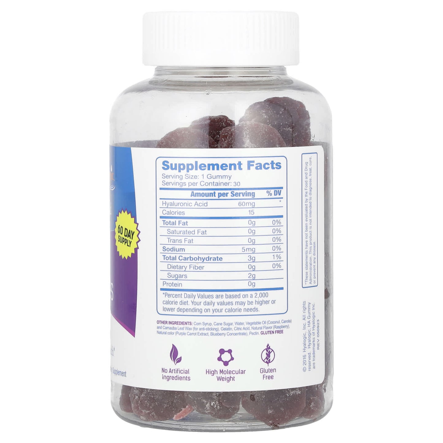 Hyalogic, HA Gummy, Hyaluronic Acid, Berry, 60 mg, 60 Gummies