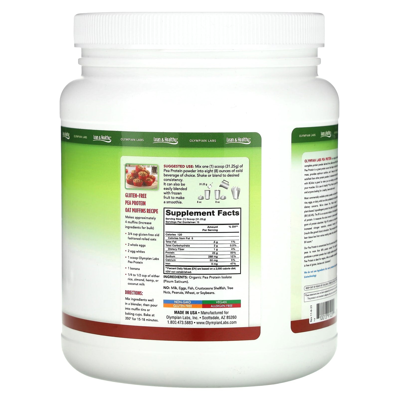 Olympian Labs, Pure Pea Protein, Unflavored , 14.33 oz (406.25 g) - Image 2