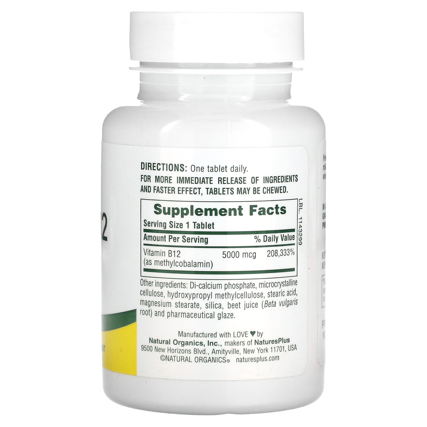 NaturesPlus, Shot-O-B12, 5,000 mcg, 30 Tablets