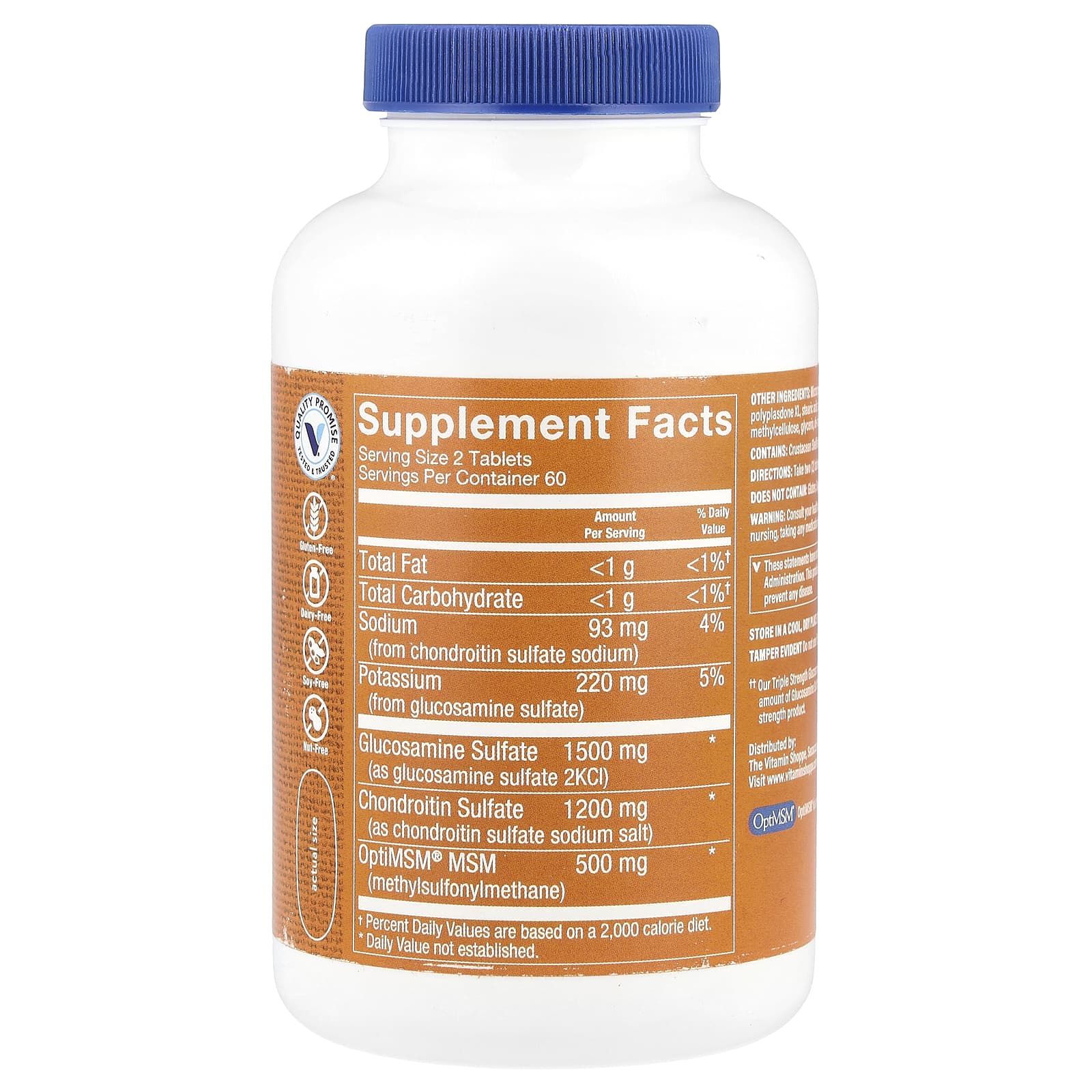 The Vitamin Shoppe, Triple Strength Glucosamine Chondroitin With MSM, 120 Tablets - Image 2