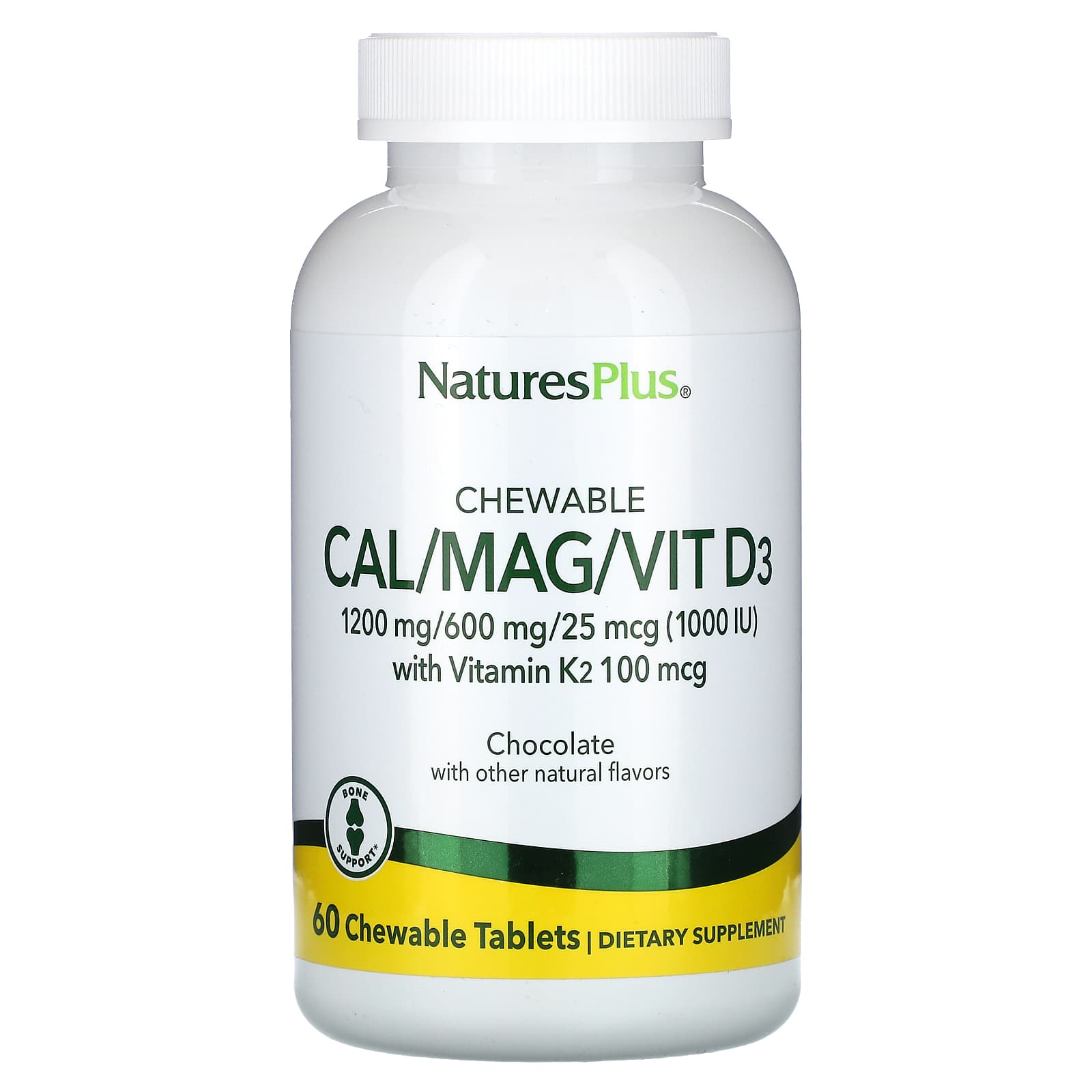 NaturesPlus, Chewable Cal/Mag/Vit D3, Chocolate, 60 Chewable Tablets - Image 1