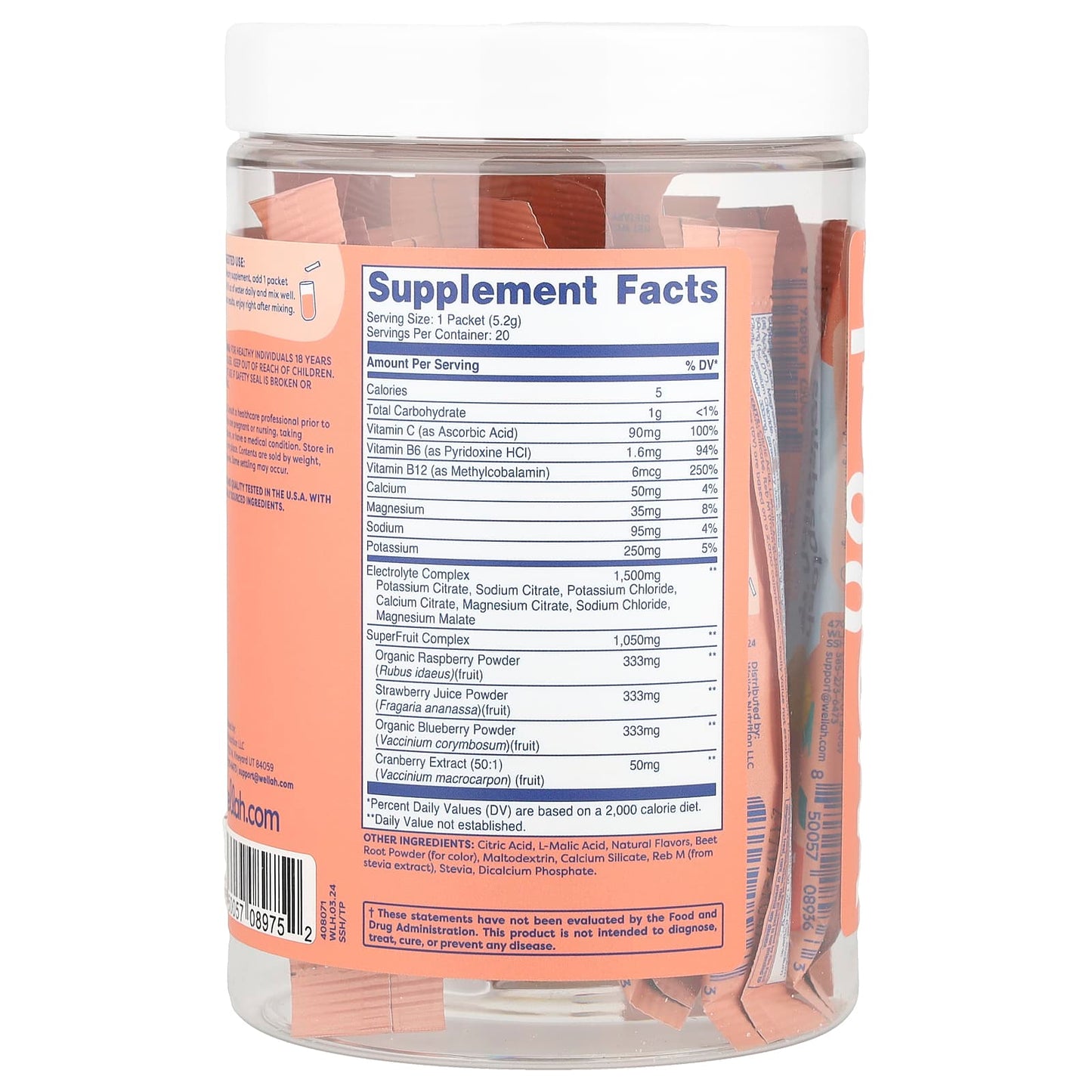 Wellah, Splish Splash Hydration, Tropical Punch, 20 Stick Packs, 0.2 oz (5.2 g) Each - Image 2