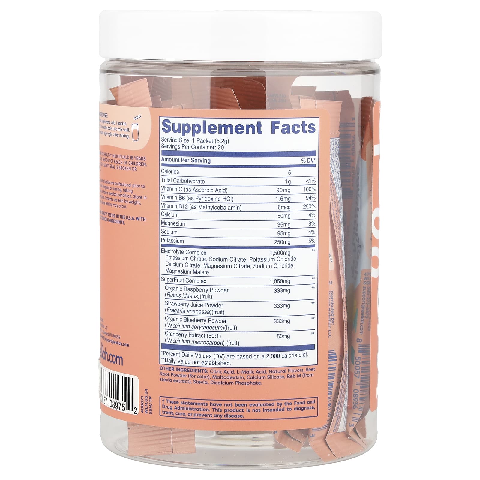 Wellah, Splish Splash Hydration, Tropical Punch, 20 Stick Packs, 0.2 oz (5.2 g) Each - Image 2