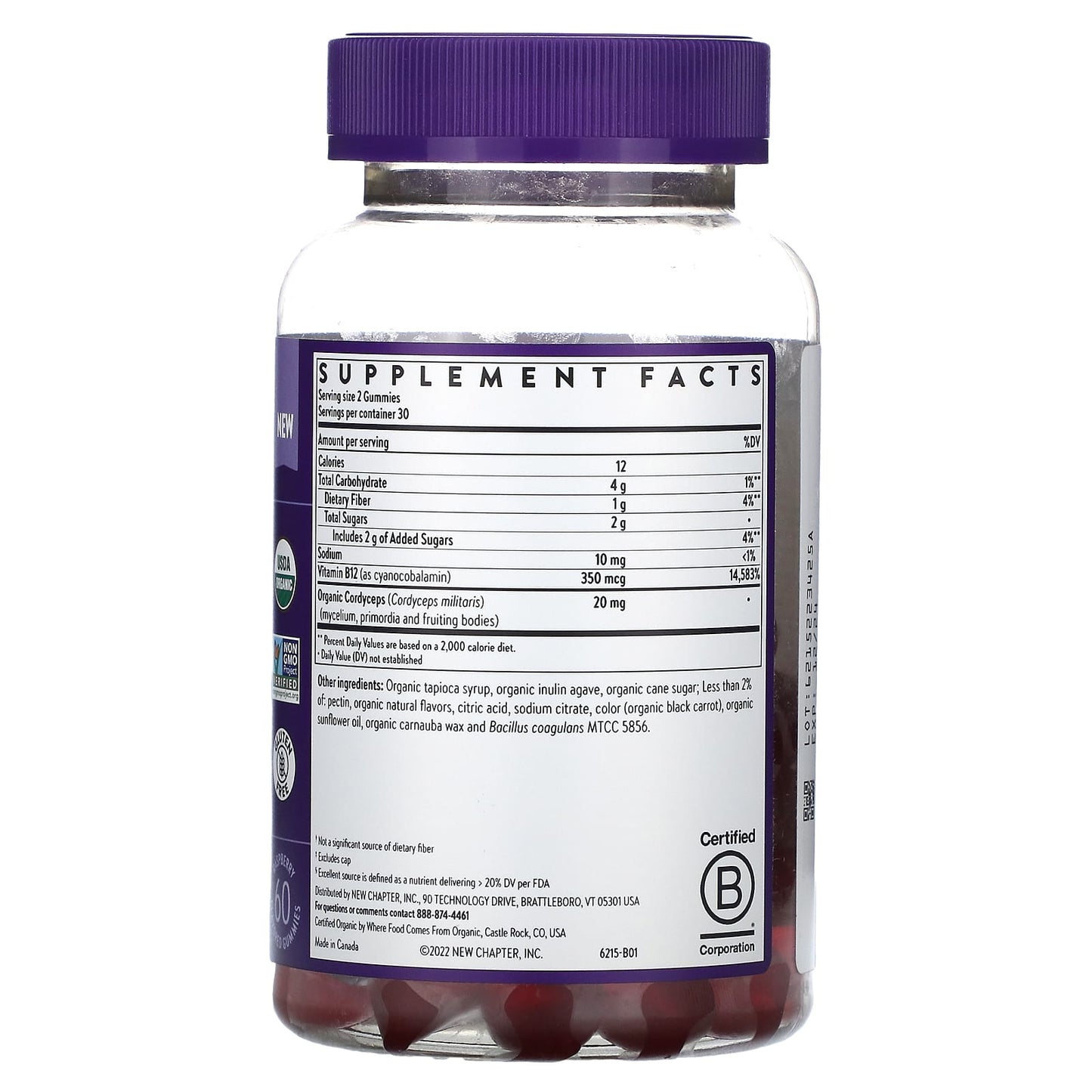 New Chapter, Cellular Energy Vitamin B12+, Raspberry, 350 mcg, 60 Flavored Gummies - Image 2
