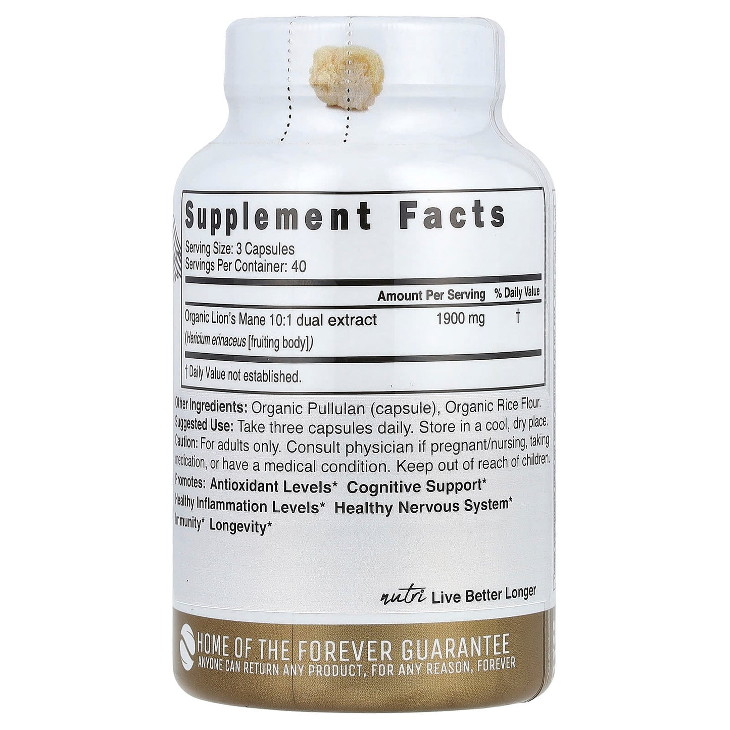 Nutri, Organic Lion's Mane, 10:1 Dual Extraction, 120 Organic Capsules (633 mg per Capsule) - Image 2