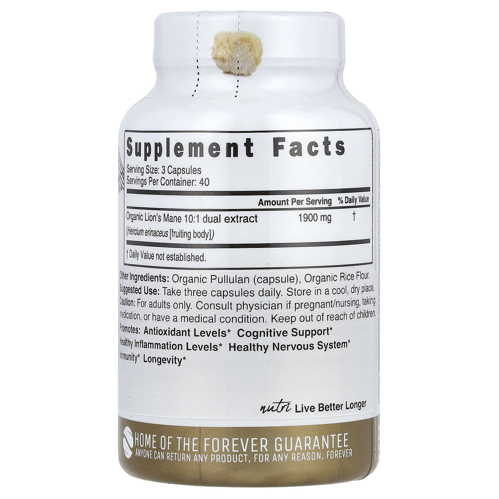 Nutri, Organic Lion's Mane, 10:1 Dual Extraction, 120 Organic Capsules (633 mg per Capsule) - Image 2