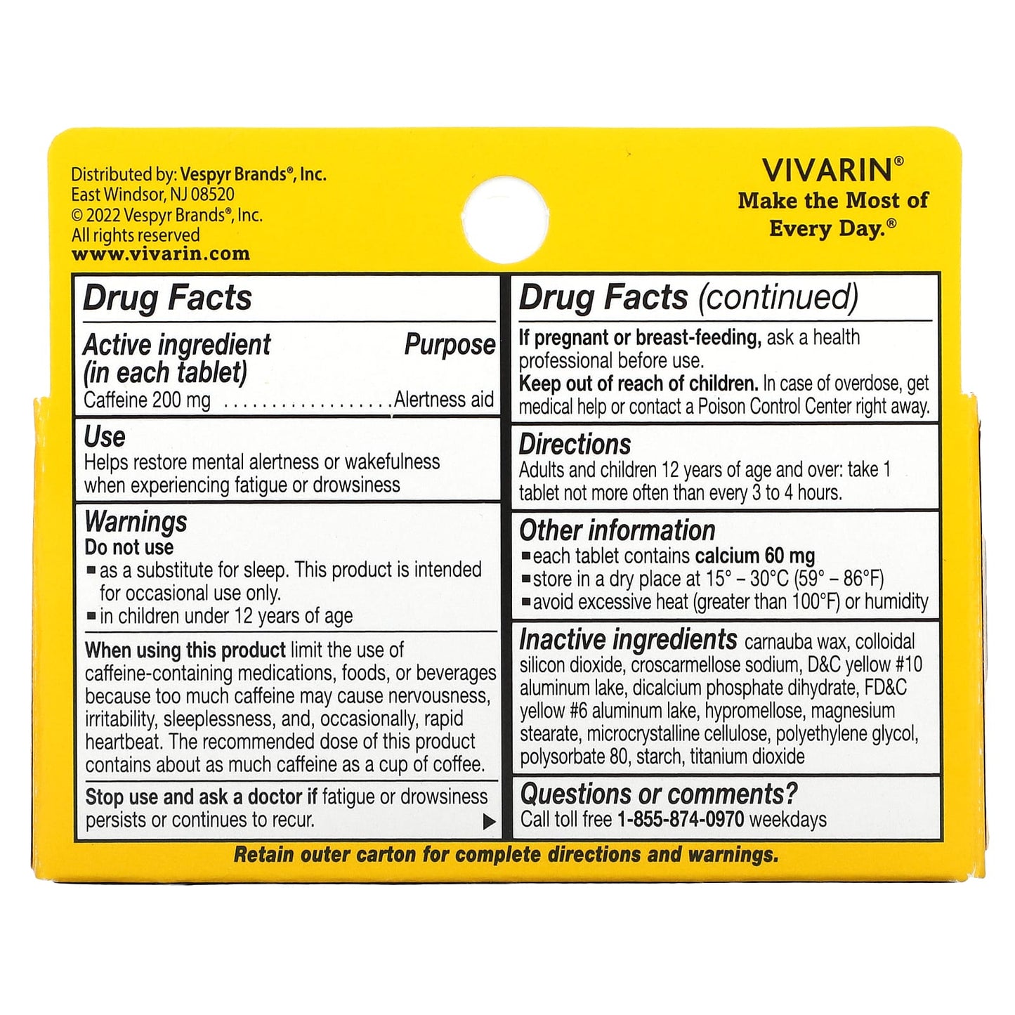 Vivarin, Caffeine Alertness Aid, 200 mg, 40 Tablets