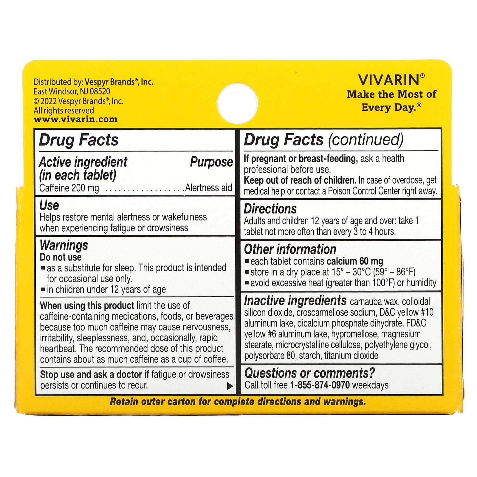 Vivarin, Caffeine Alertness Aid, 200 mg, 40 Tablets