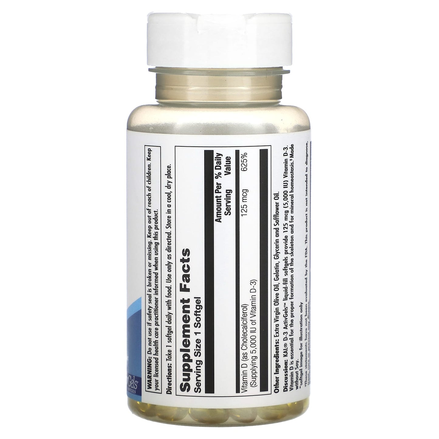 KAL, D-3, 125 mcg (5,000 IU), 90 Softgels - Image 2