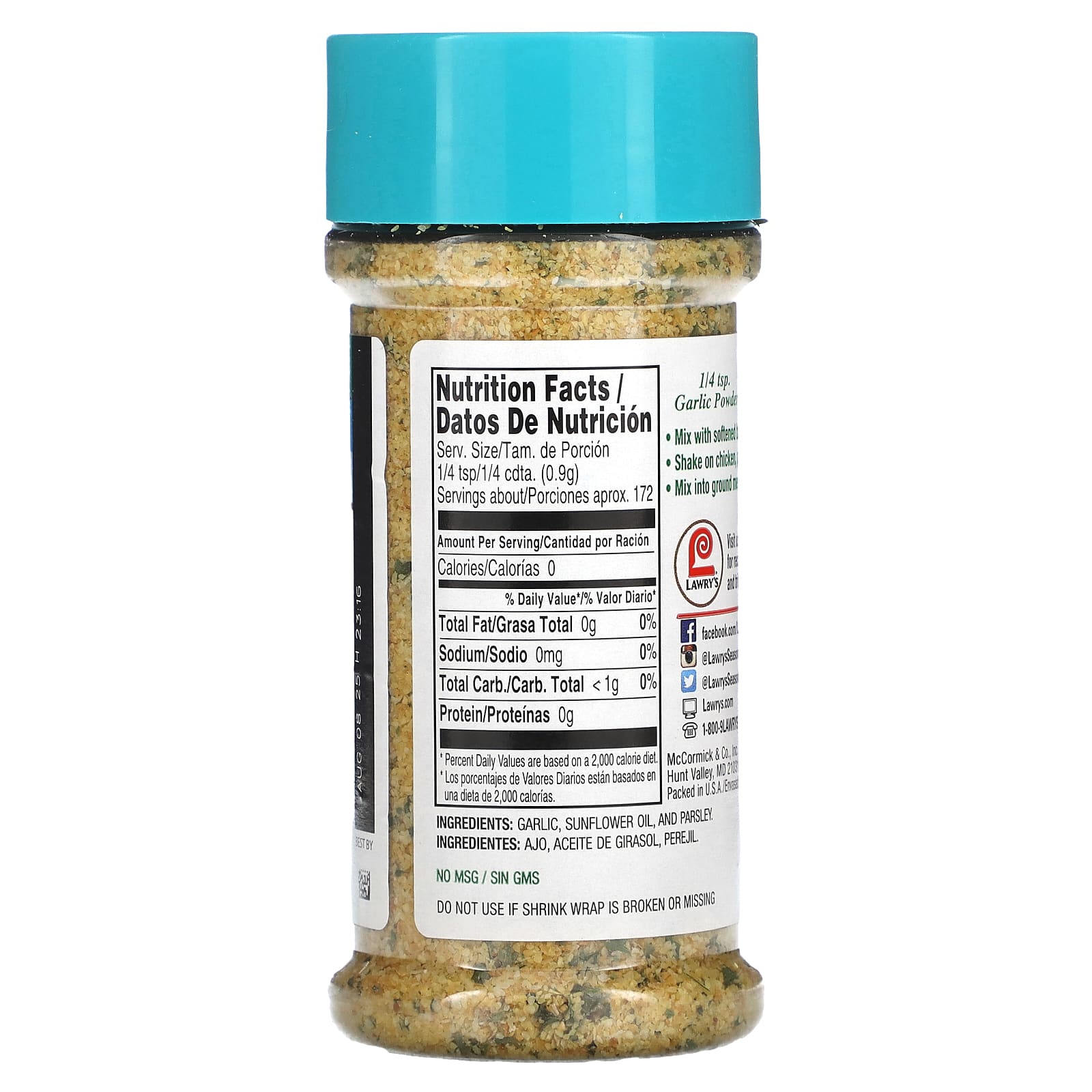 Lawry's, Garlic Powder, Coarse Ground With Parsley, 5.5 oz (155 g) - Image 2