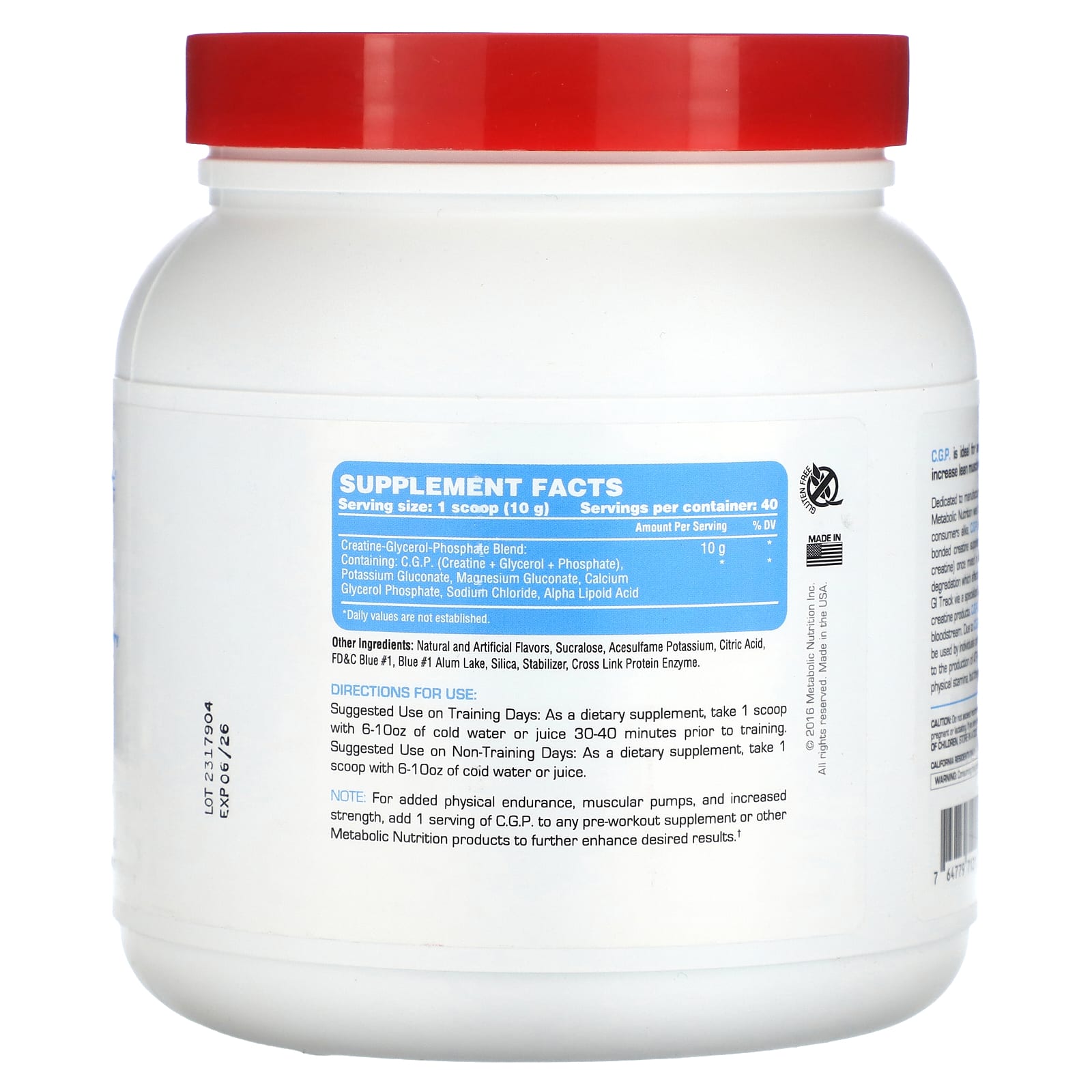 Metabolic Nutrition, C.G.P., Blue Raspberry, 400 g - Image 2