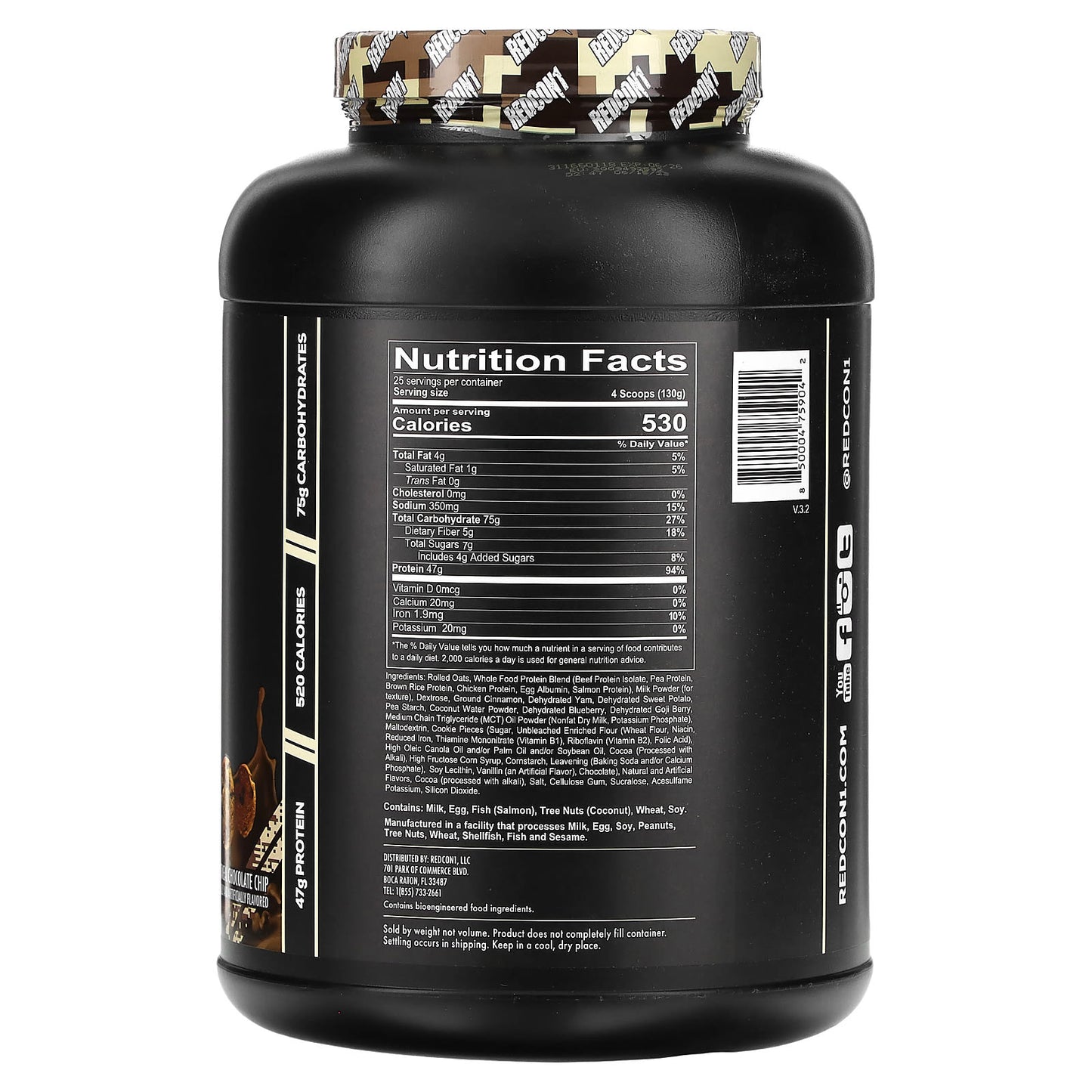 Redcon1, MRE, Whole Food Protein, Oatmeal Chocolate Chip, 7.16 lb (3,250 g) - Image 2