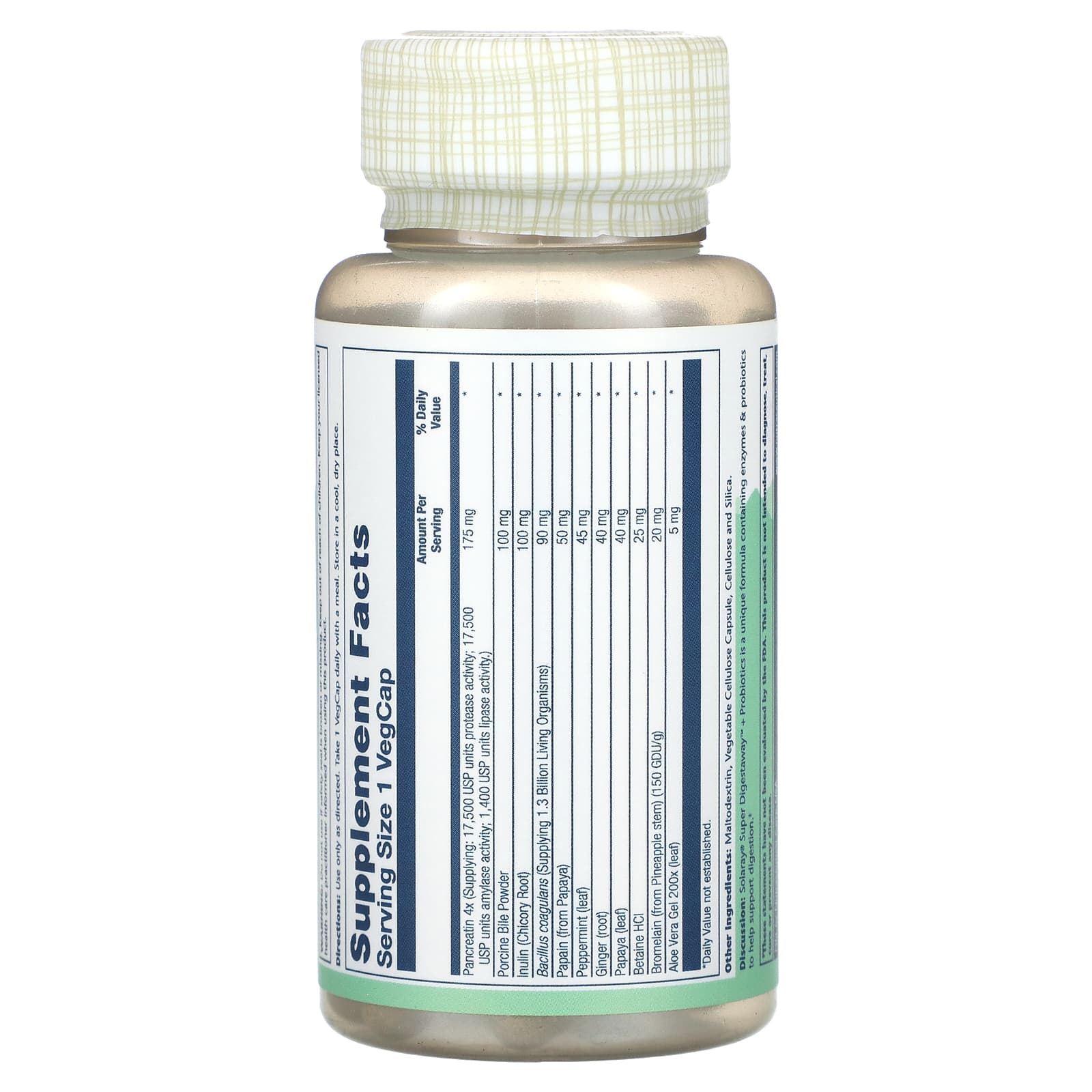 Solaray, Super Digestaway + Probiotics, 60 VegCaps - Image 2