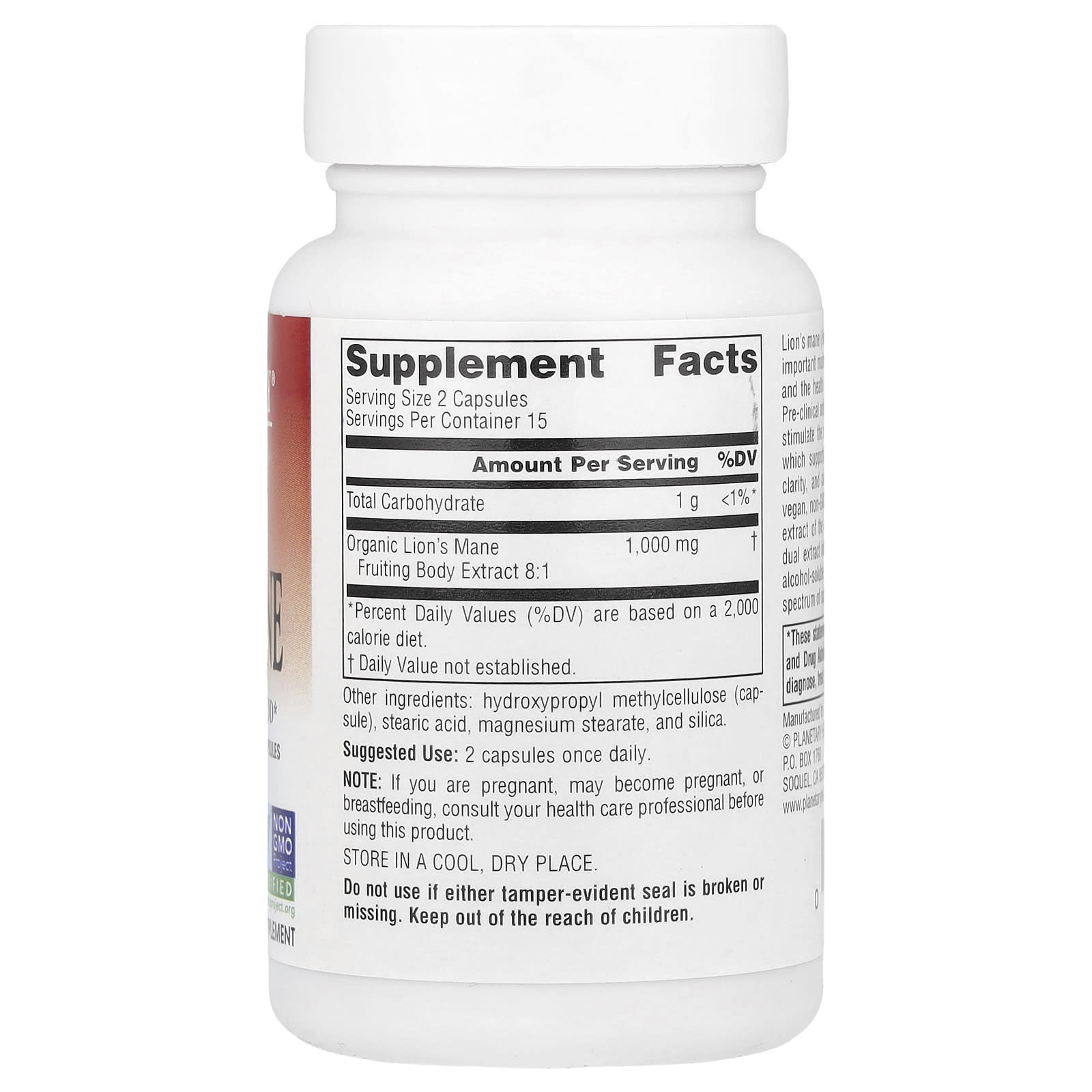 Planetary Herbals, Lion's Mane, 30 Vegan Capsules (500 mg per Capsule) - Image 2