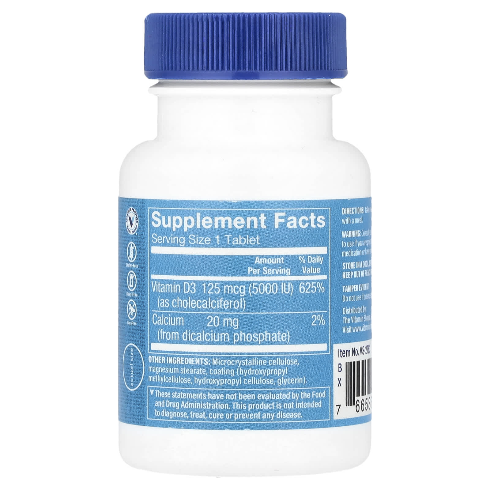 The Vitamin Shoppe, Vitamin D3, 125 mcg (5,000 IU) , 120 Tablets - Image 2
