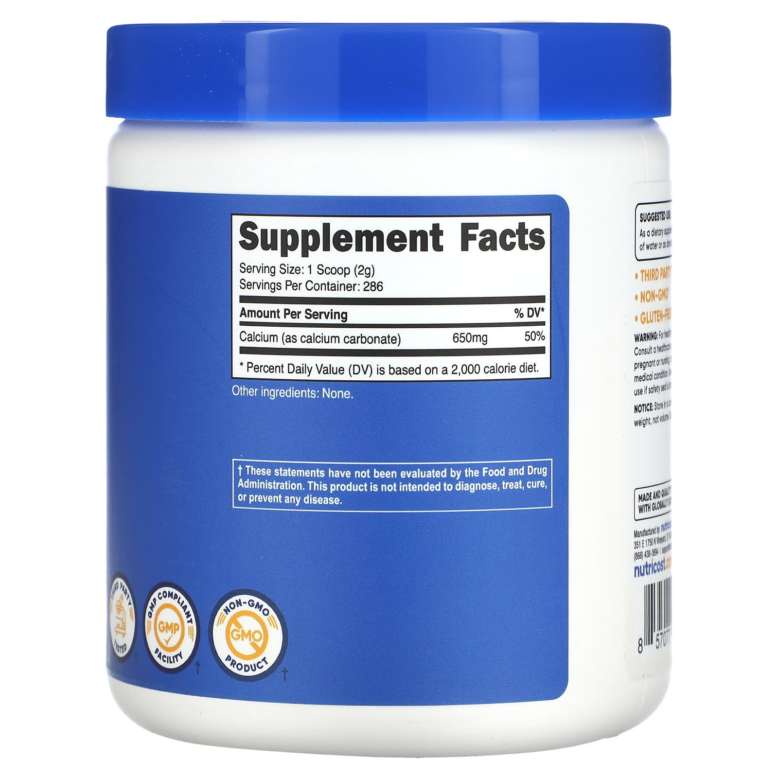 Nutricost, Calcium Carbonate, Unflavored, 1.1 lb (500 g) - Image 2