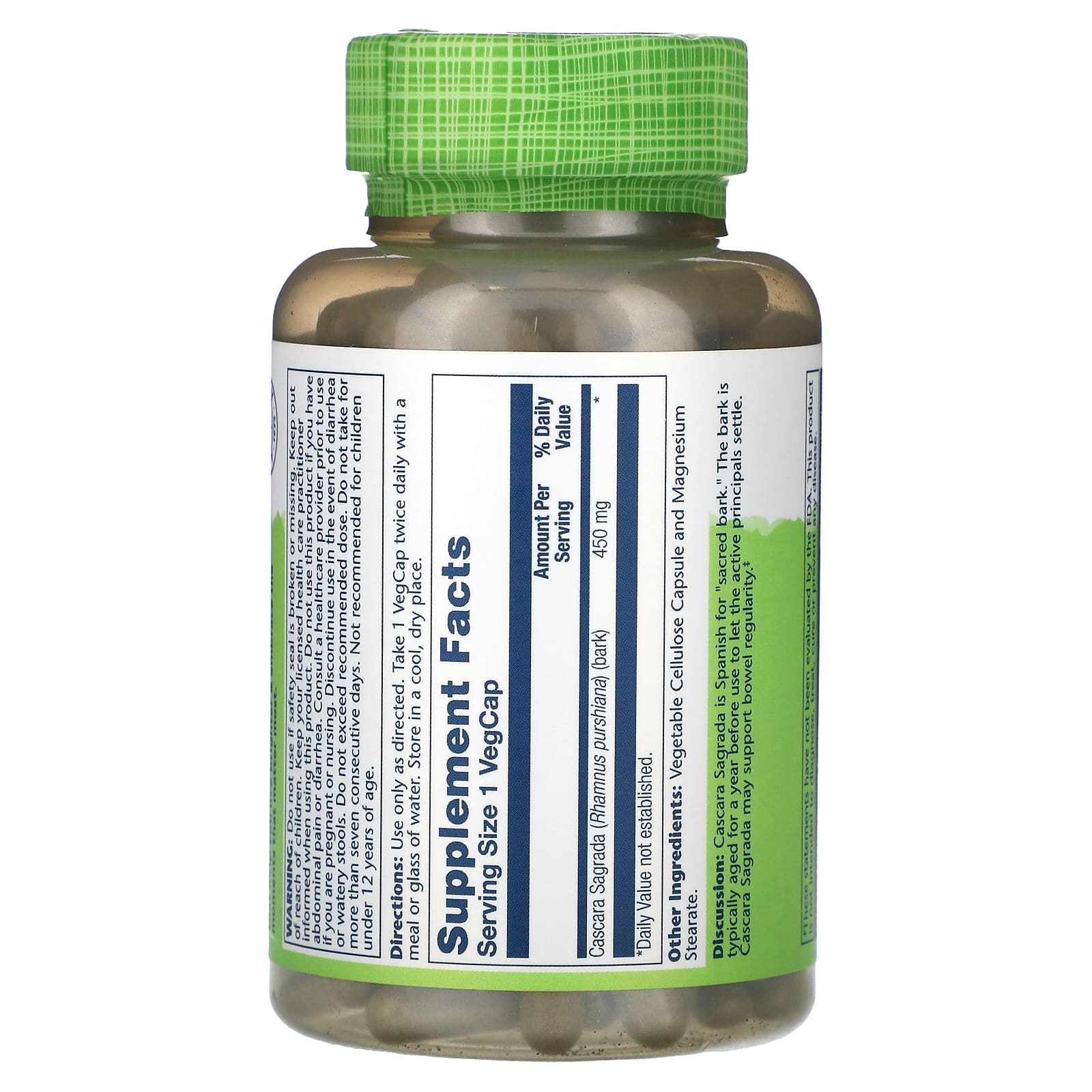 Solaray, Cascara Sagrada, True Herbs, 450 mg, 180 VegCaps - Image 2