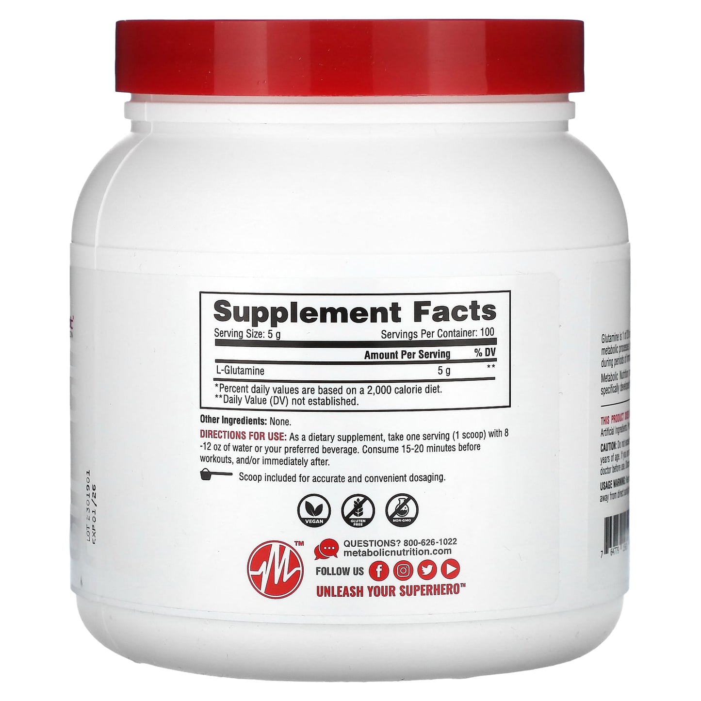 Metabolic Nutrition, L-Glutamine, Unflavored, 17.64 oz (500 g) - Image 2