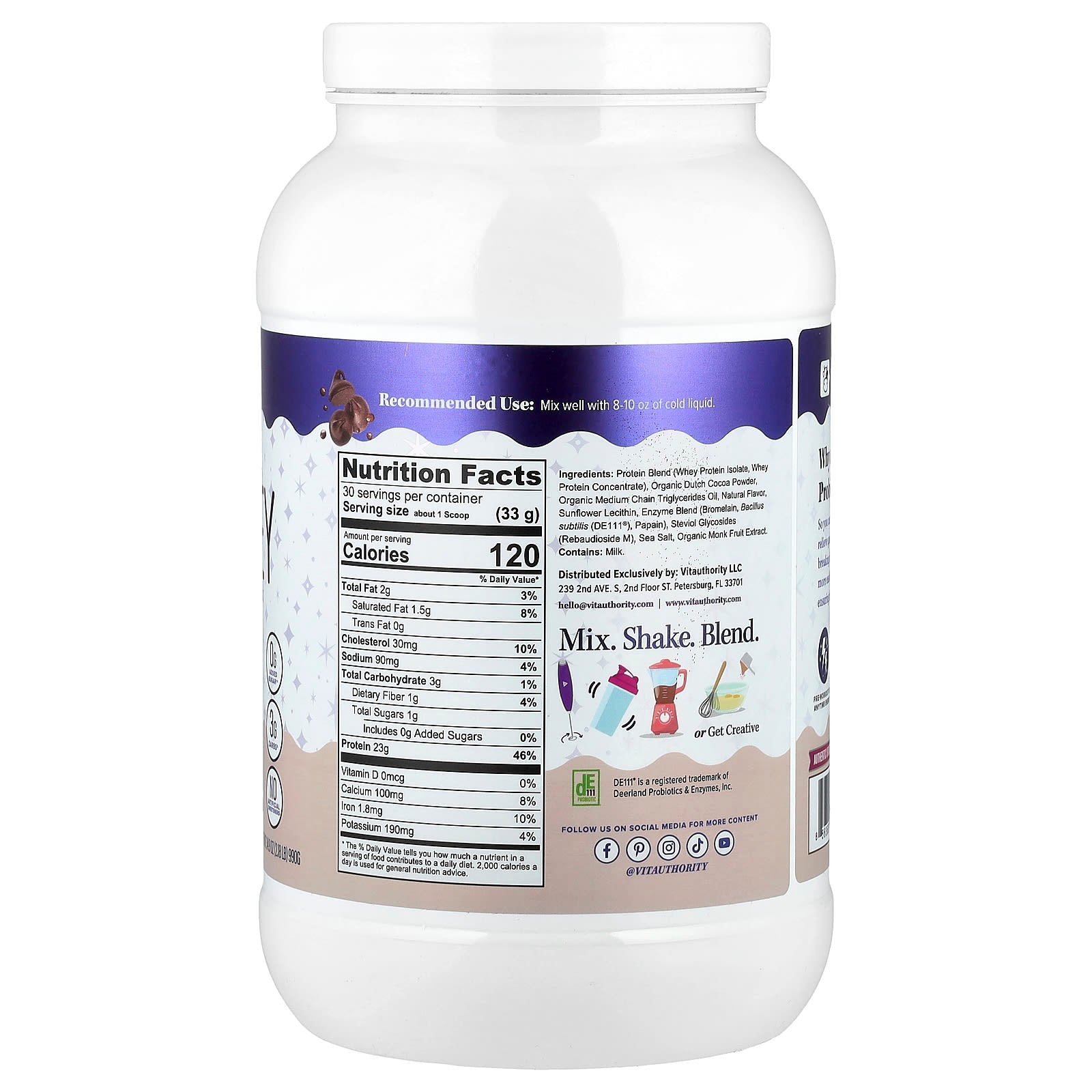 Vitauthority, Active, Vita Whey Protein Powder, Chocolate, 2.18 lb (990 g) - Image 2