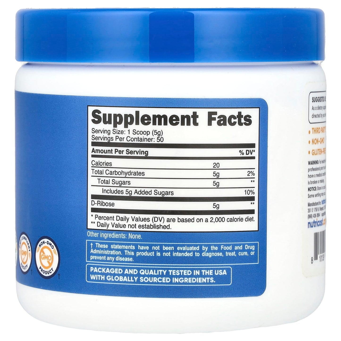 Nutricost, D-Ribose, Unflavored , 8.9 oz (250 g) - Image 2
