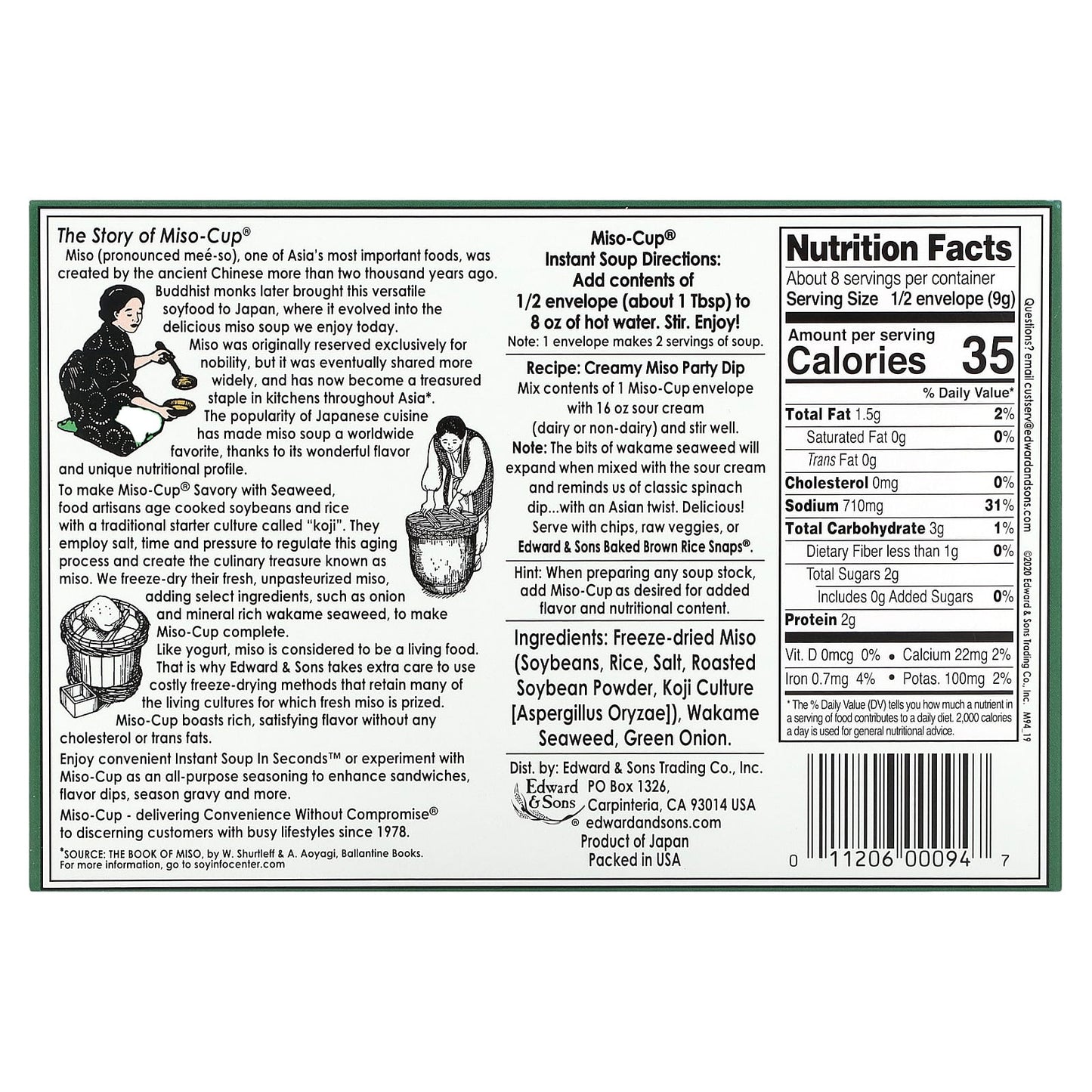 Edward & Sons Instant Miso-Cup, Savory with Seaweed, 4 Pack - Image 2