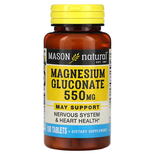 Mason Natural, Magnesium Gluconate, 550 mg, 100 Tablets - Image 1