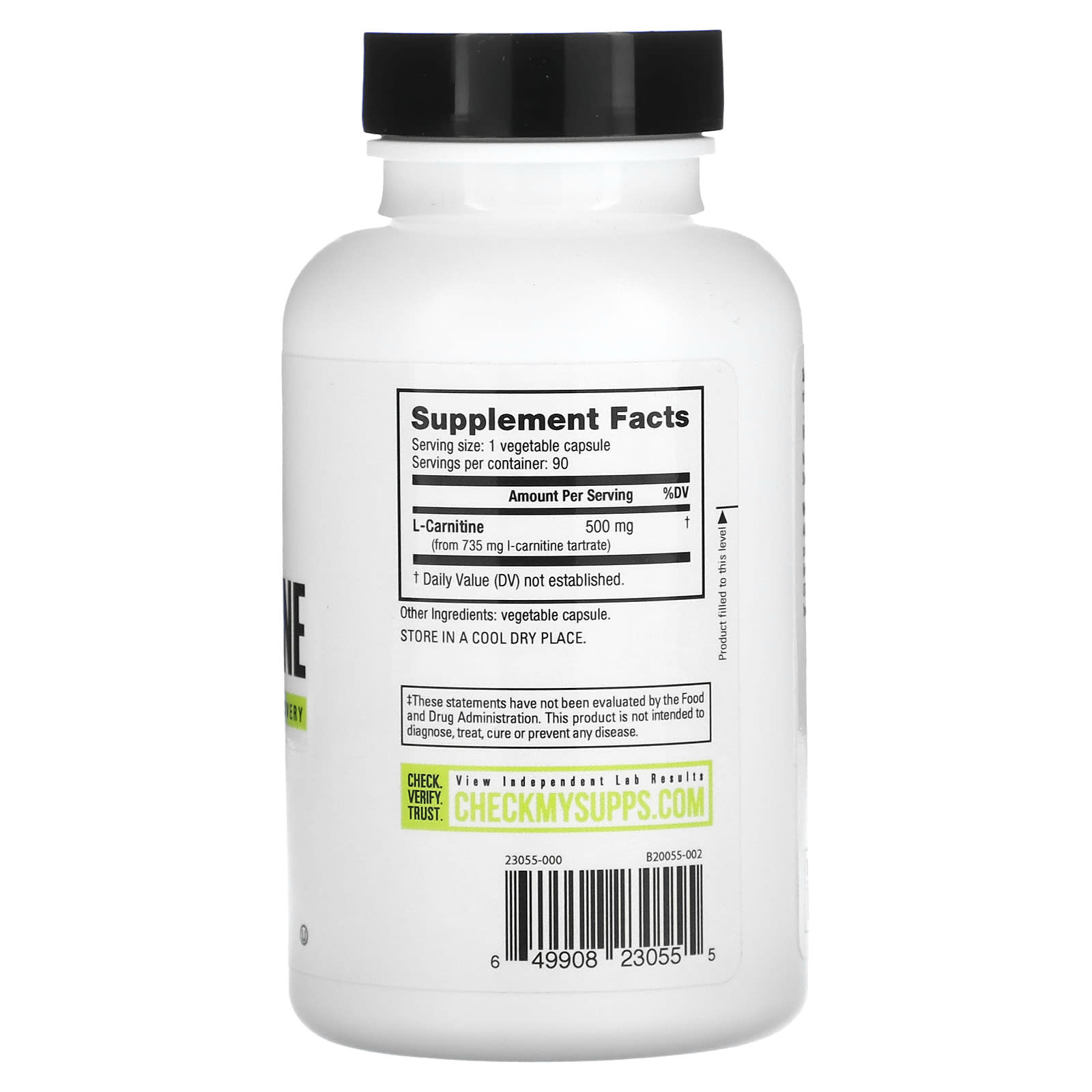 NutraBio, L-Carnitine, 500 mg, 90 Veggie Capsules - Image 2